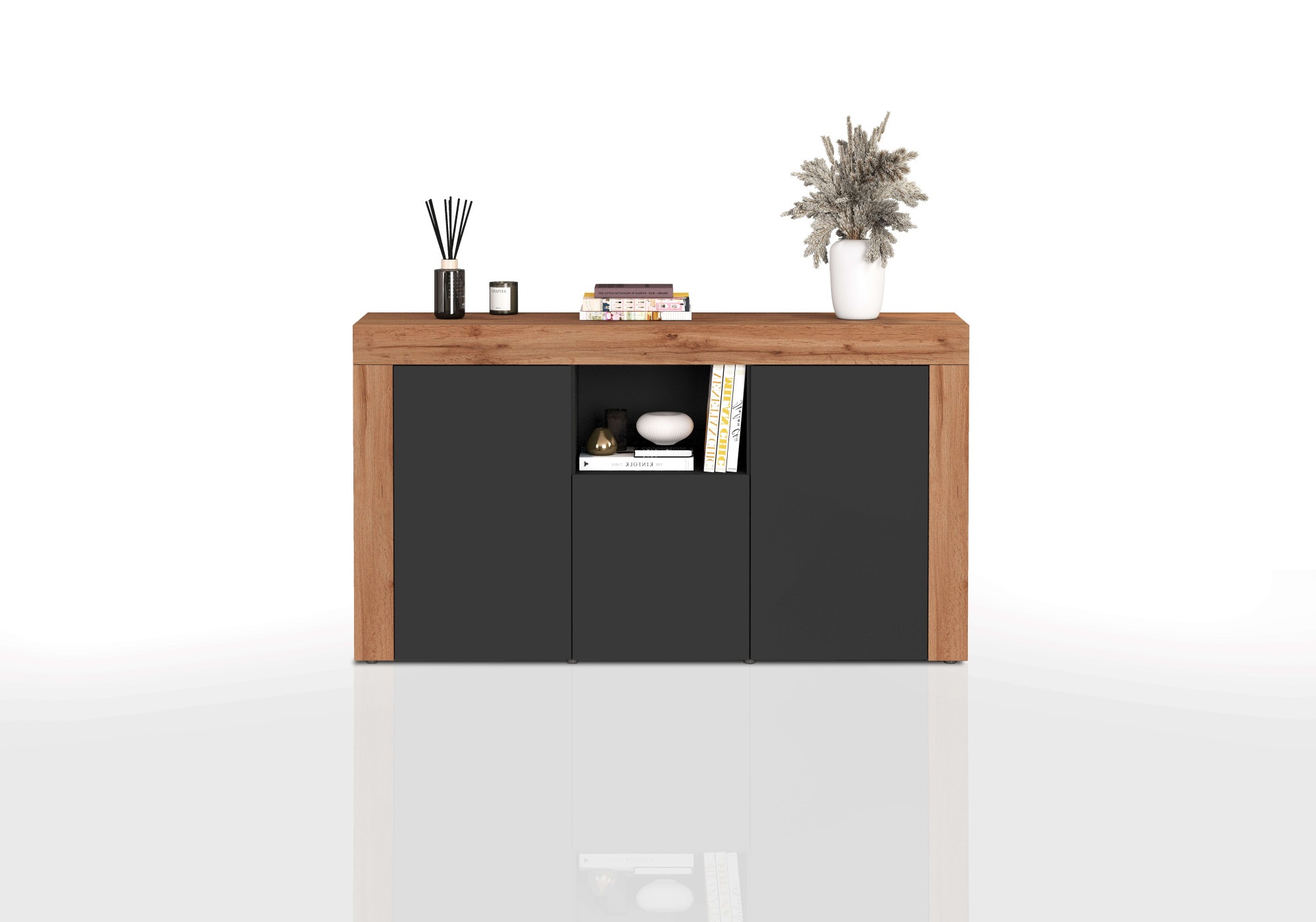INOSIGN Sideboard »CHRONOS Breite 155 cm mit 3 Türen, 1 offenes und 6 geschlossene Fächer«, (1 St.), Sideboard,Kommode, Schrank, Grifflos mit Push to Open, Made in Italy