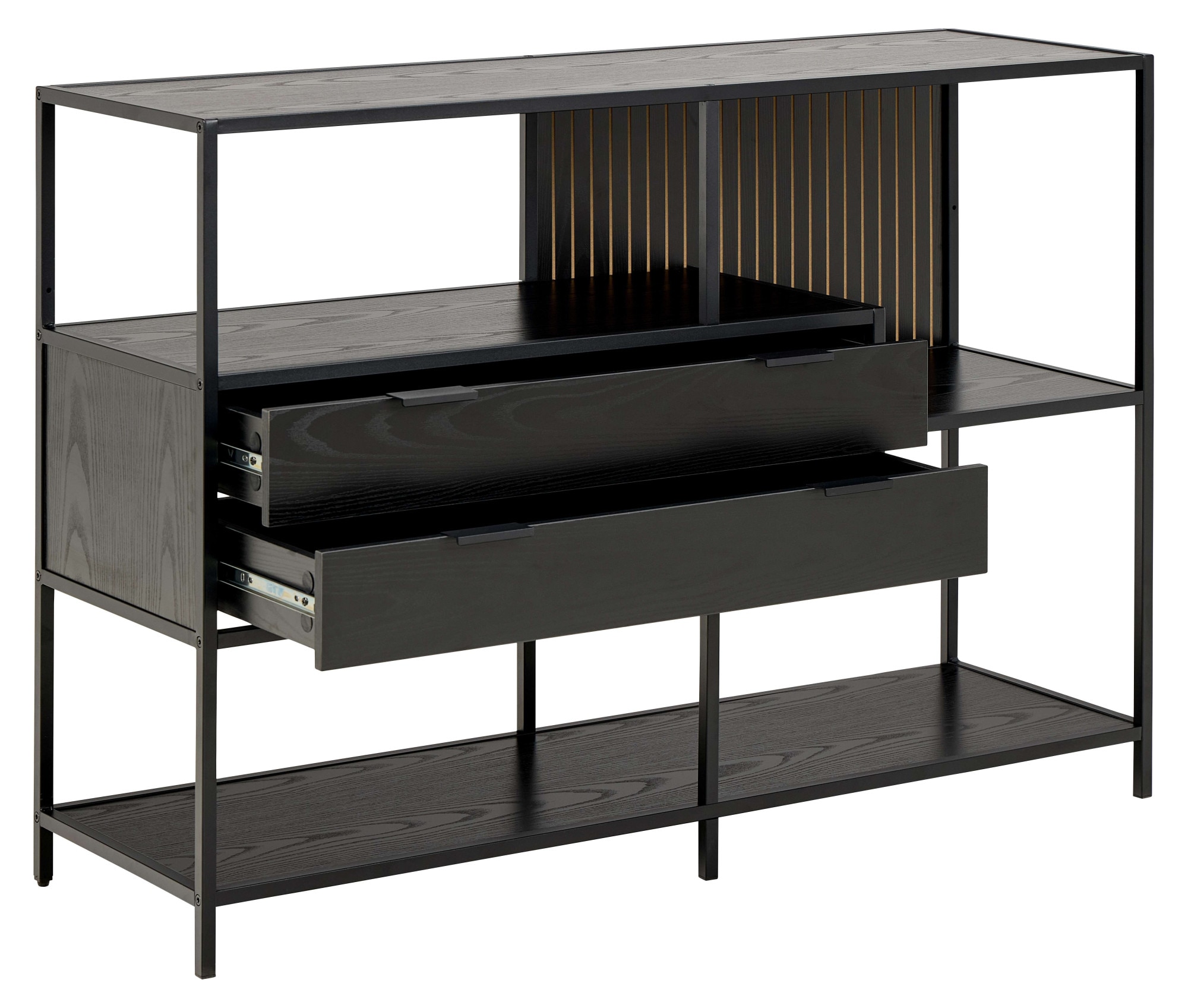 ACTONA GROUP Regal »Seaford, Standregal, Regal, Raumteiler« 114x35x78 cm,  schwarzer Stahlrahmen, 2 Schubladen, Wendemodul, Breite 114 cm