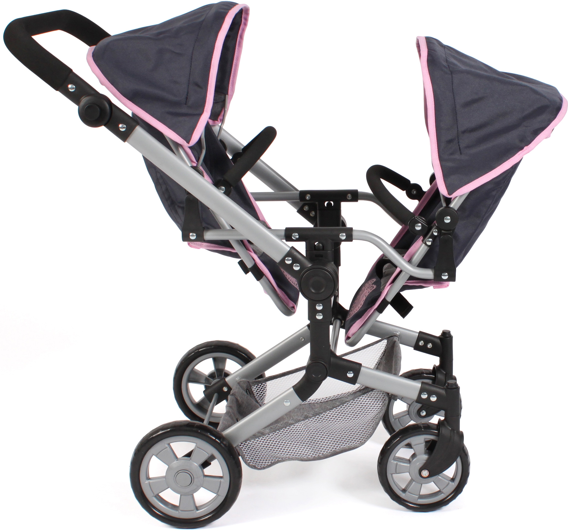 CHIC2000 Puppen-Zwillingsbuggy »Linus Duo, Grau-Navy«, mit zwei abnehmbaren, bis in Liegeposition verstellbaren Sportsitzen