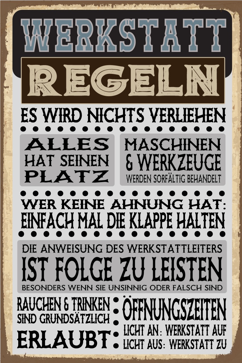 queence Alu-Dibond-Druck »Werkstatt Regeln«, Sprüche-Sprüche & Texte, Werkstatt Regeln, Sprüche, witzig, Schild