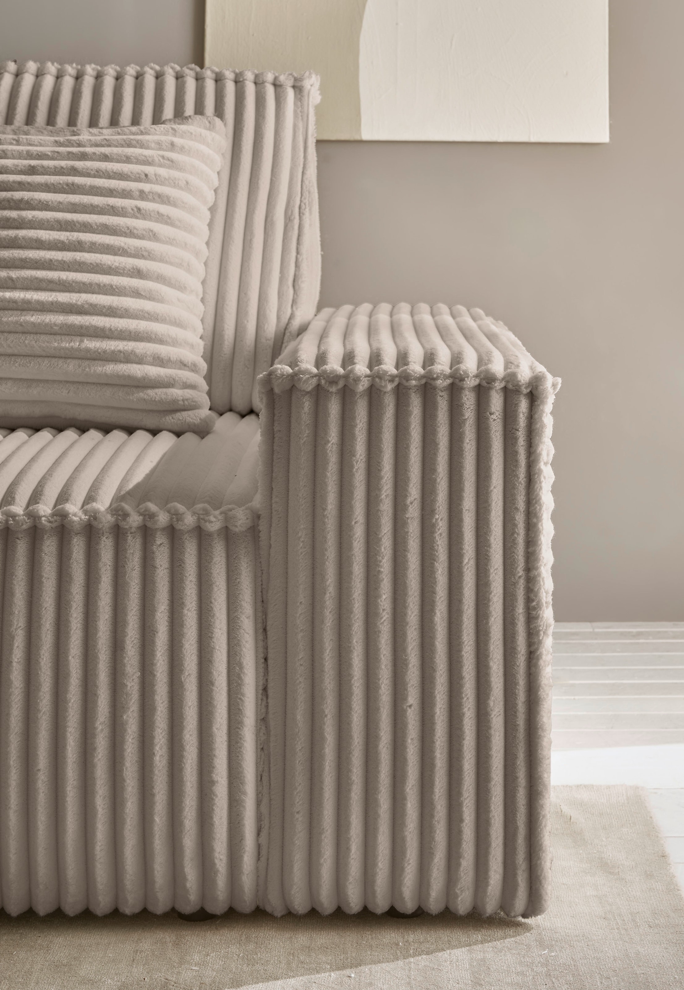 andas Wohnlandschaft »FINNLEY U-Form XXL 329 cm, Schlafsofa, Schlaffunktion m. Bettkasten«, (194/139 cm), Bouclé, Struktur und Cord
