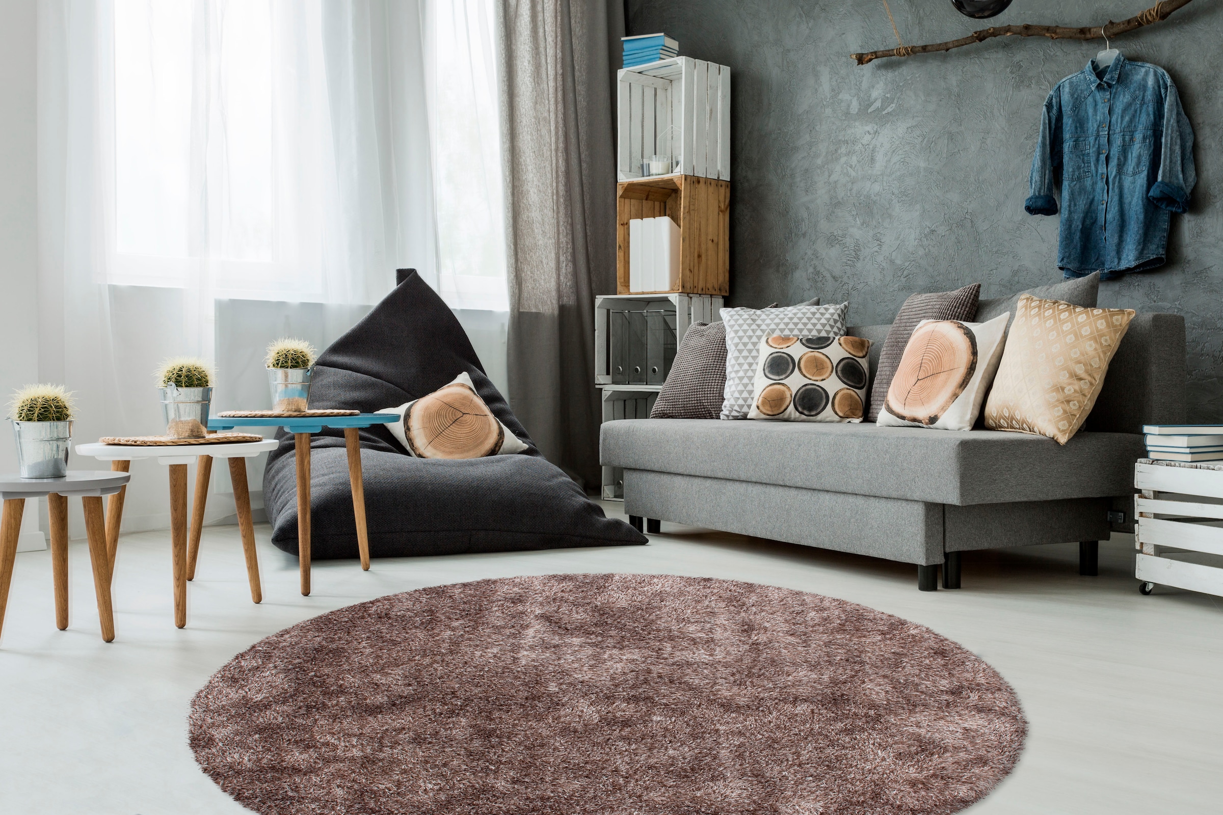 Kayoom Hochflor-Teppich »Diamond 700«, rund, 45 mm Höhe, weiche Microfaser, Langflor, Shaggy, Melange, Wohnzimmer
