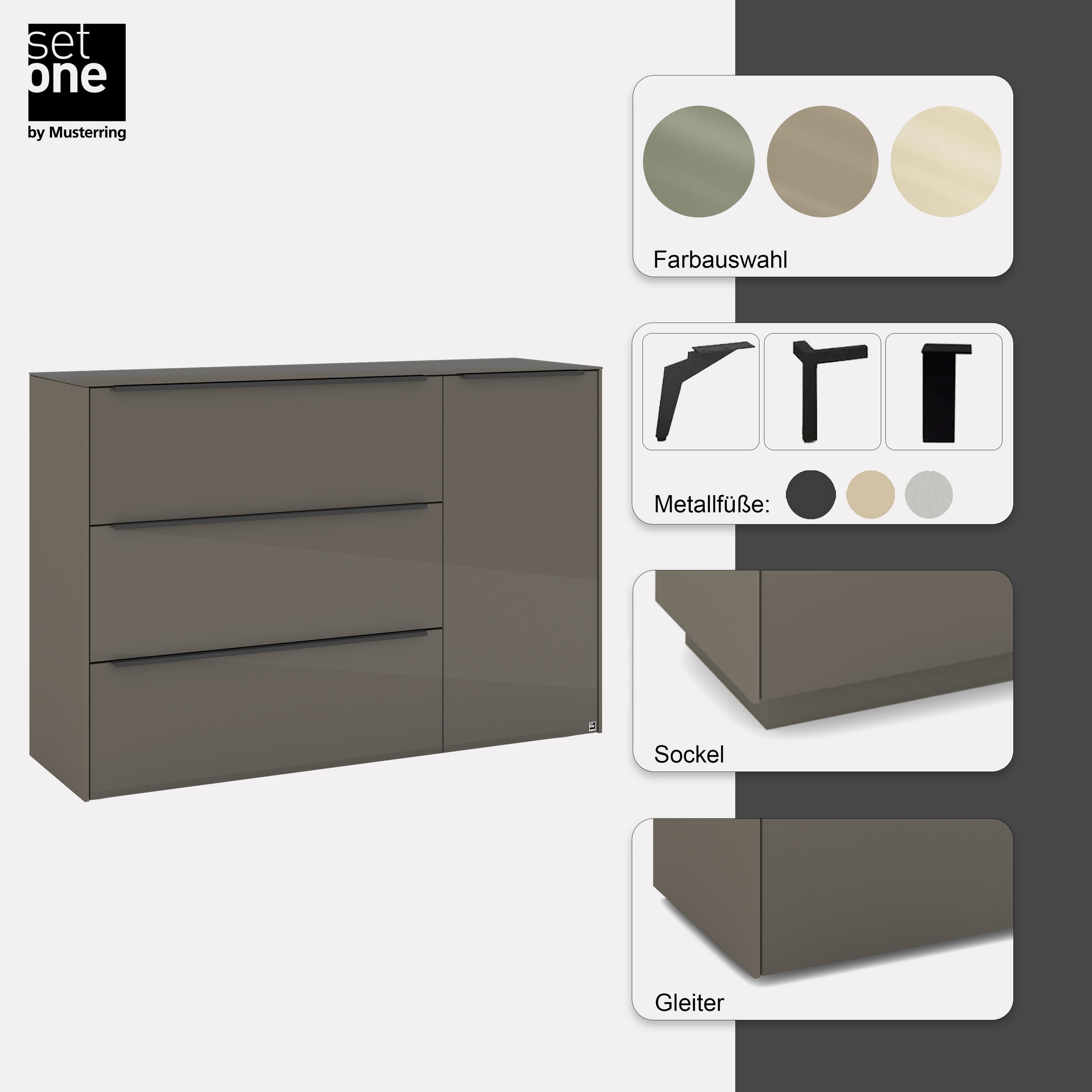 set one by Musterring Sideboard »Reno« 1 Stk. tlg. Mit Winkelfuß in diversen Farben, 108 cm Höhe & Farbauswahl