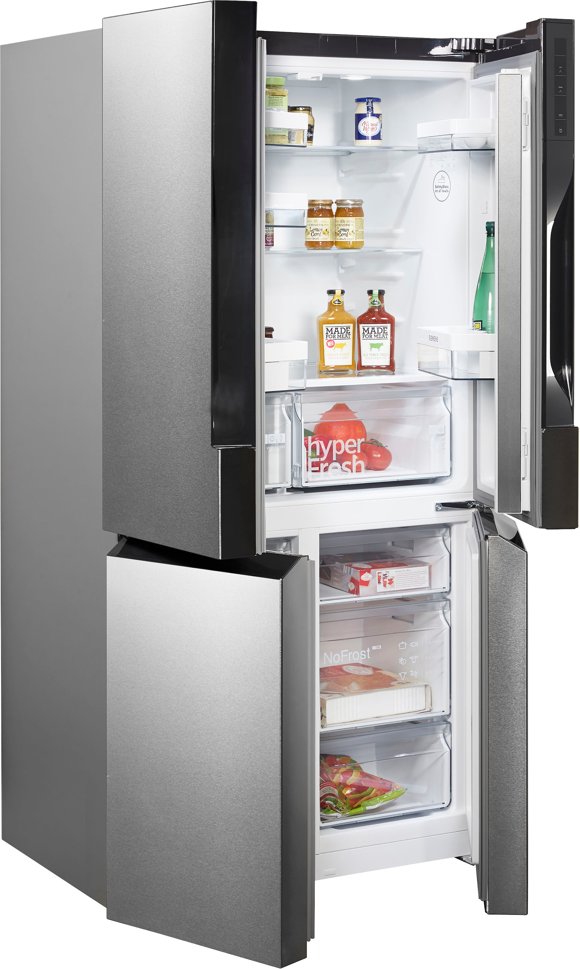 SIEMENS Multi Door iQ300 »KF96NVPEA« 183 cm hoch 91 cm breit noFrost, hyperFresh Schubladen, LED-Licht, superKühlen, superGefrieren silber