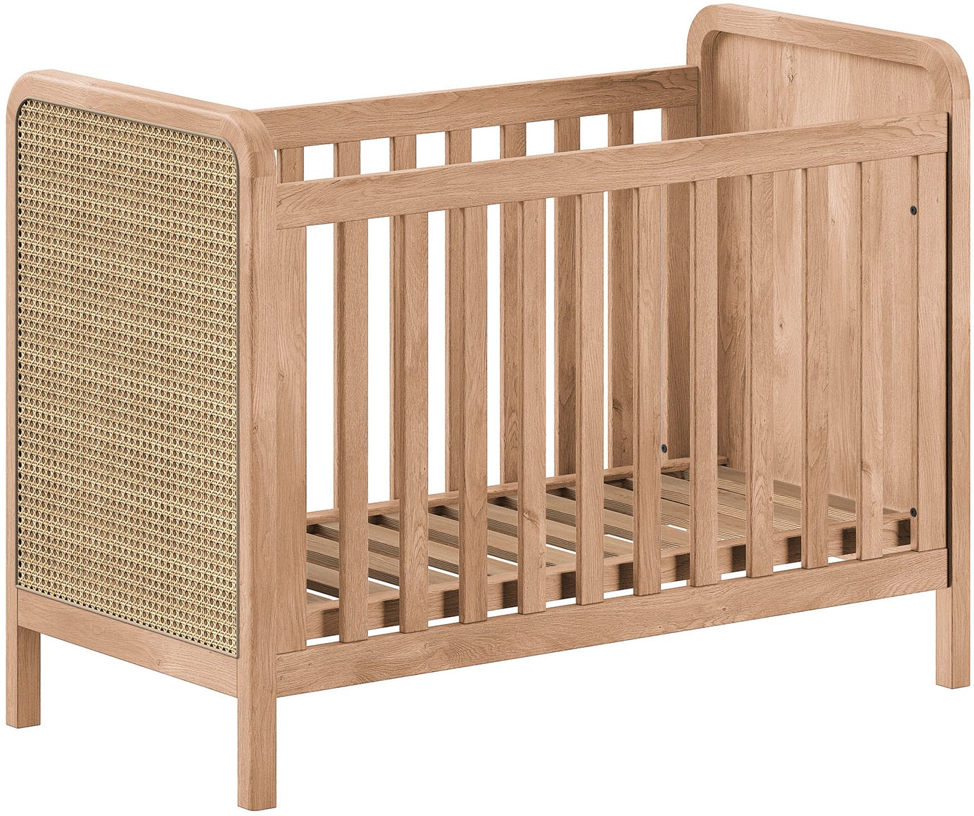 Vipack Babymöbel-Set »Woods best. aus Babybett 60x120 cm und Wickelregal« 2 tlg. geräumige Ablageflächer, Bett wahlweise mit Rattan oder Bouclé Optik