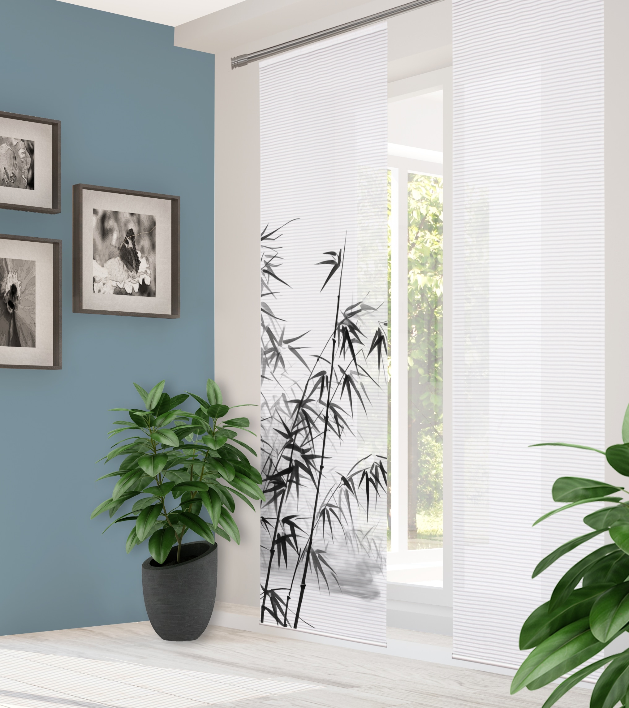 HOME IN GREEN Schiebegardine »RUFUS« Paneelwagen 1 Stk. tlg. Bambusoptik, recycelt, Digitaldruck grau Obermaterial: 100% Polyester 245 cm