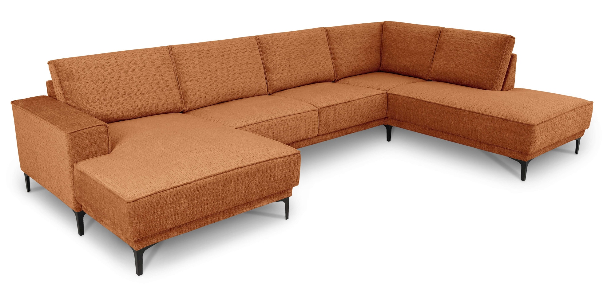 Places of Style Wohnlandschaft »XXL Sofa Oland, Struktur, Flachgewebe, Luxus-Microfaser, Boucle«, U-Form, 345 cm, Wellenunterfederung, Skandi-Design, Metallfüße