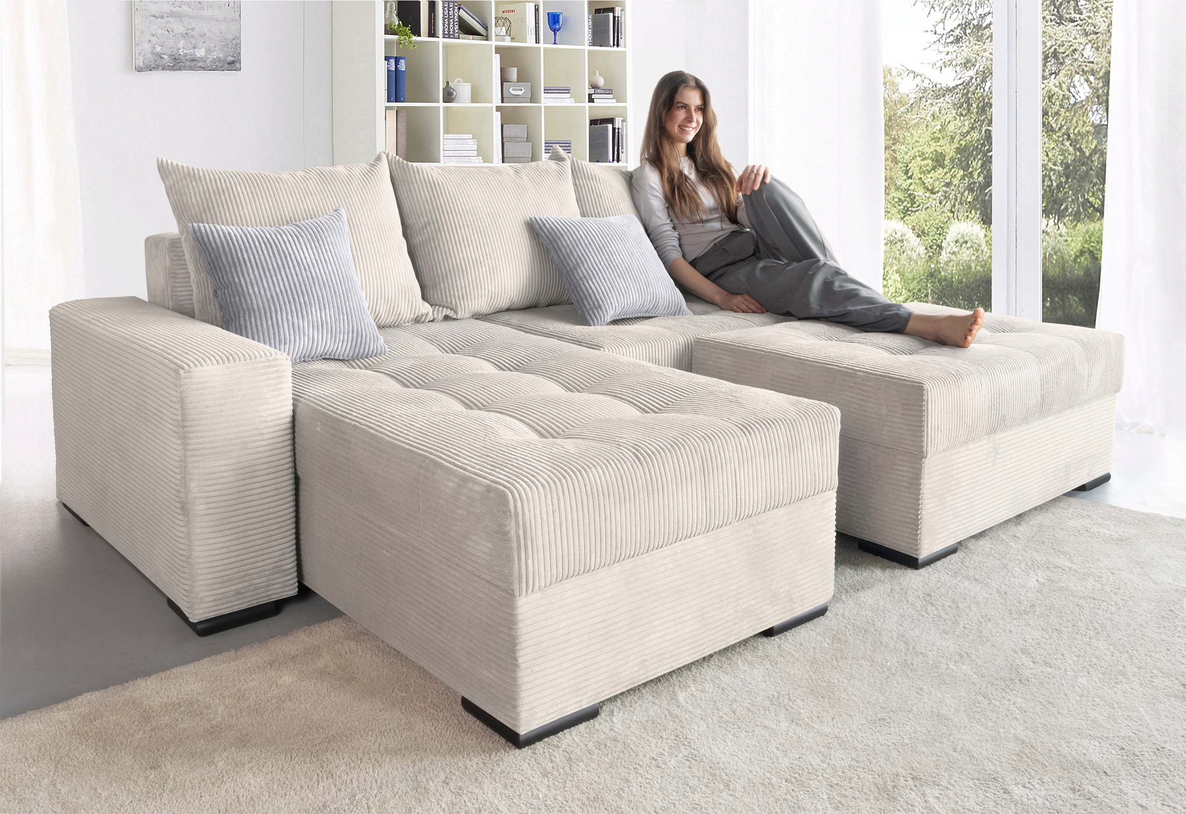 COLLECTION AB Ecksofa »Josy L-Form, Breite 214 cm, mit 3 großen Rückenkisse günstig online kaufen