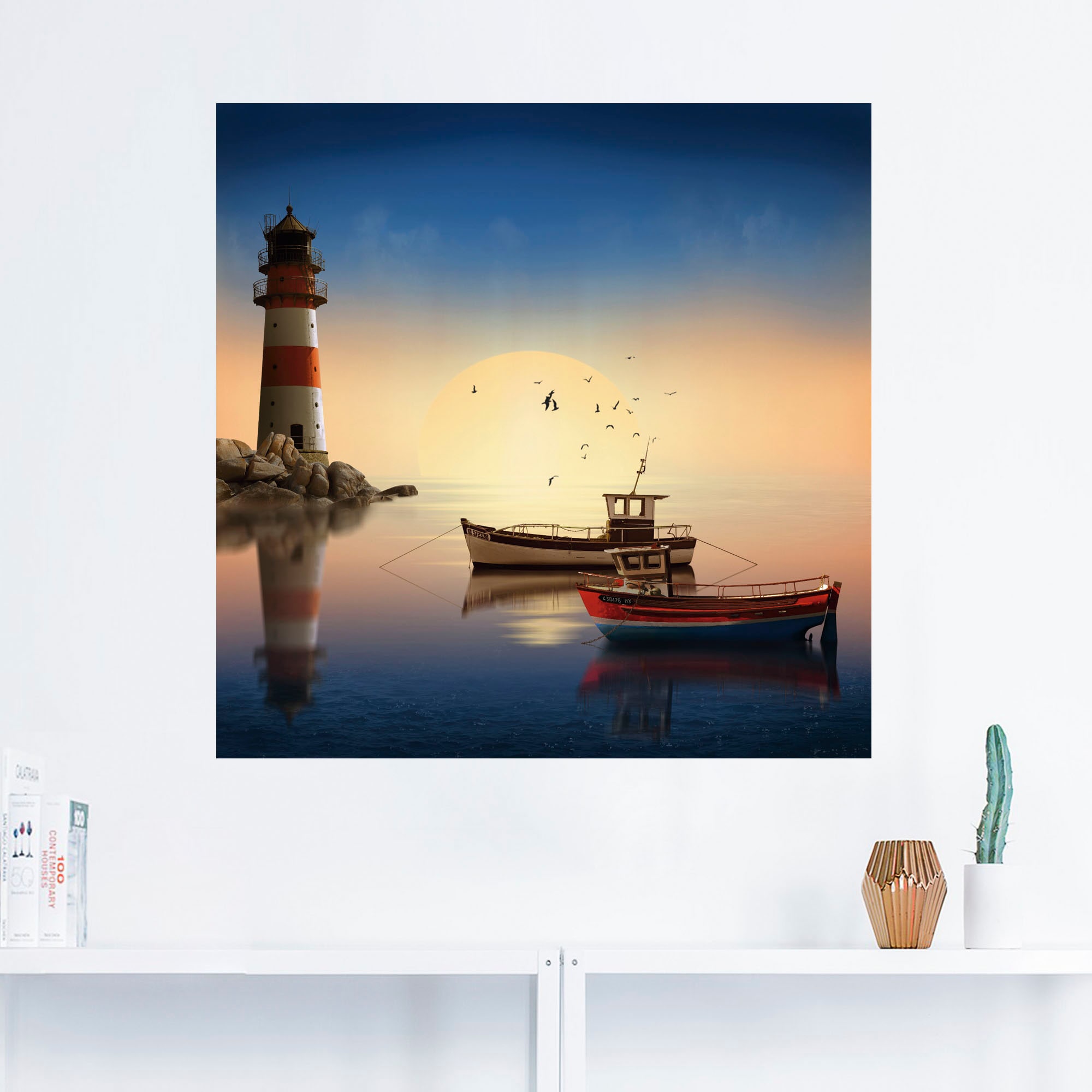 Artland Wandbild »Kleiner Hafen mit Leuchtturm«, Gebäude, (1 St.), als Leinwandbild, Wandaufkleber in verschied. Größen