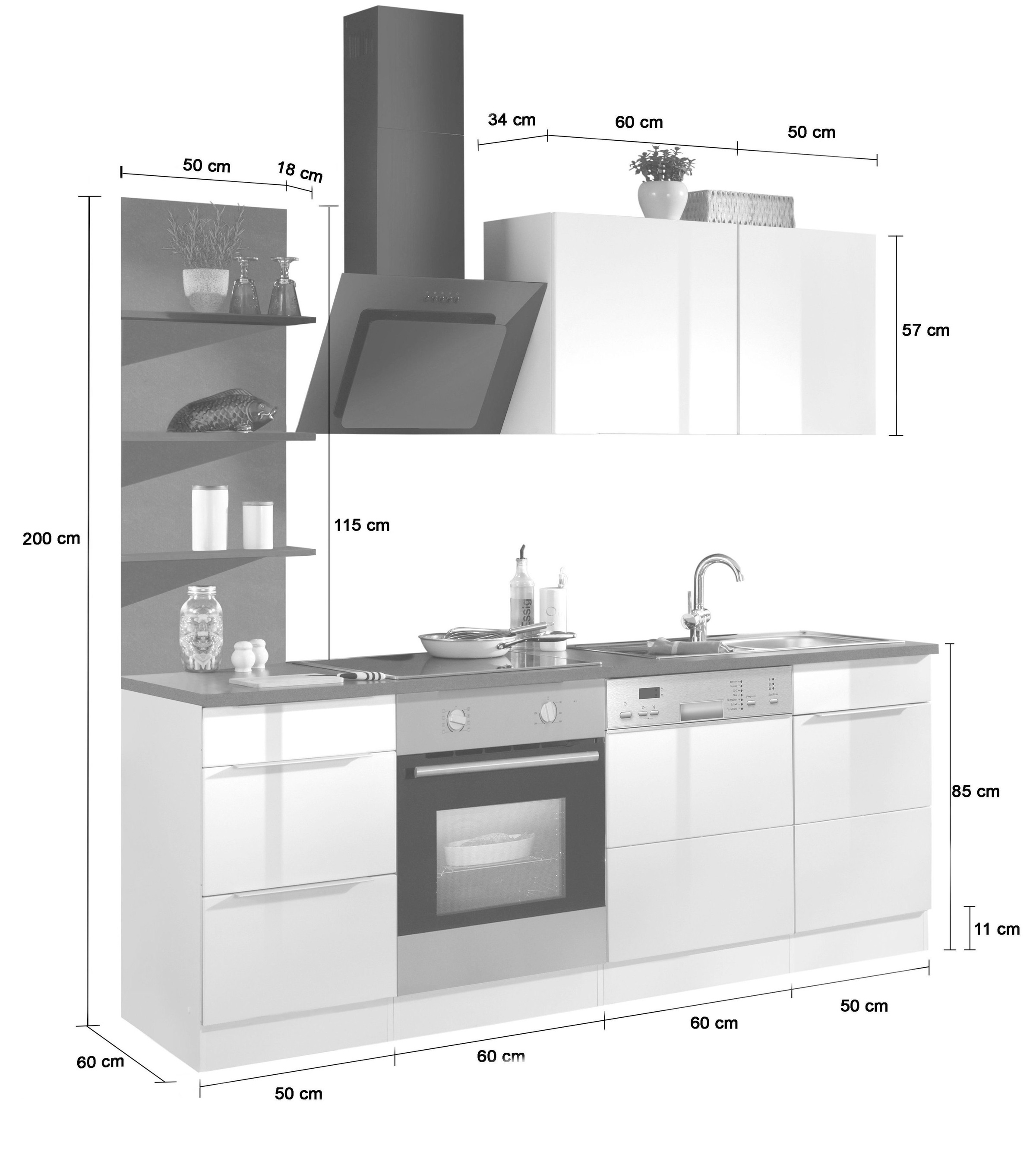 »Brindisi«, Küchenzeile Breite 220 cm HELD E-Geräten, auf kaufen Raten MÖBEL mit