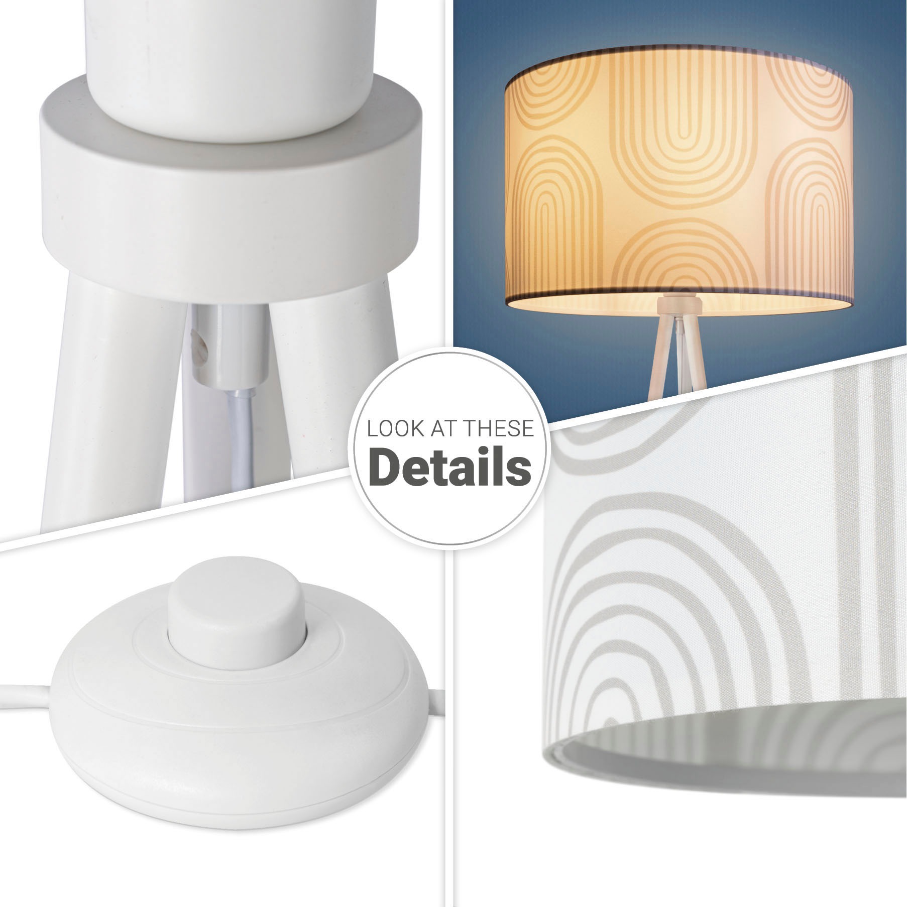 Paco Home Stehlampe »Trina Pillar« E27 Stativ Wohnzimmer Dreibein Stehlampe Mit Stoffschirm Retro Modern