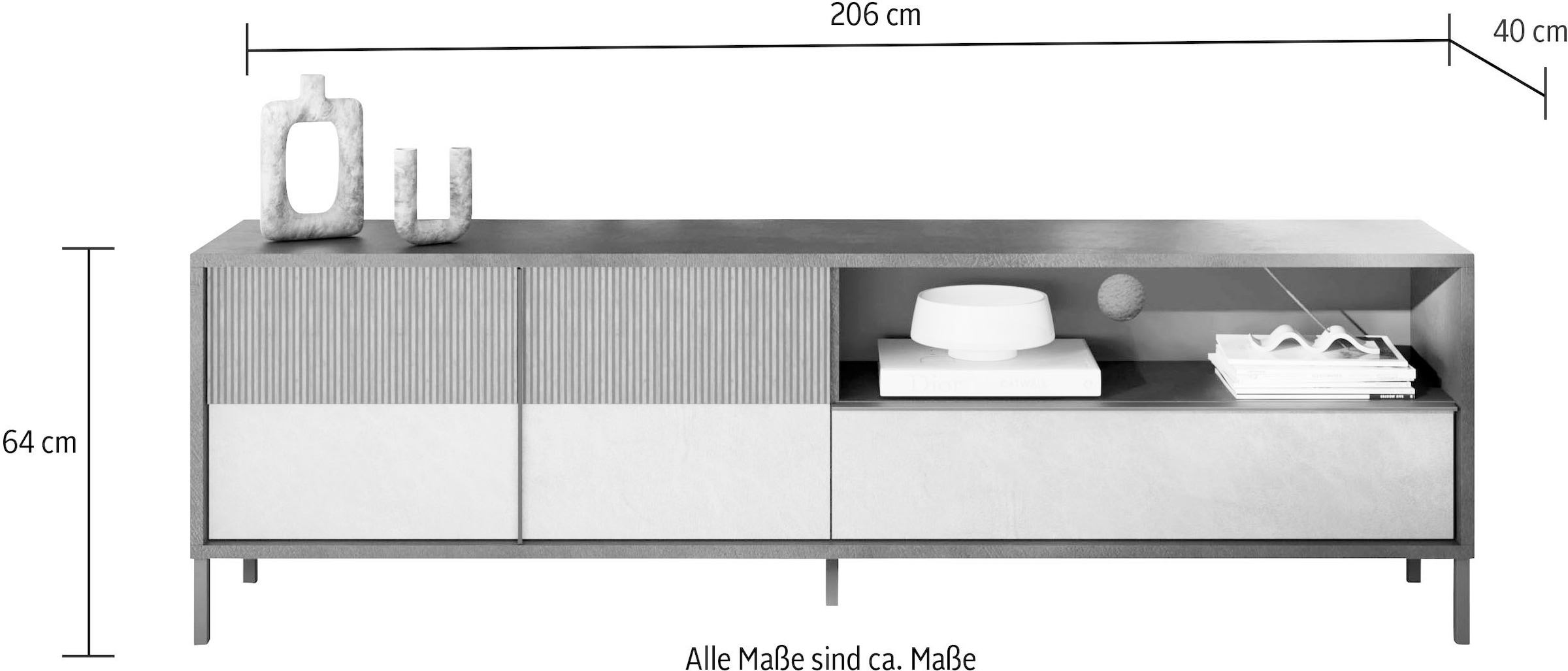 INOSIGN Lowboard »Everest Breite 206 cm, TV-Board mit 2 Türen u. 1 Schubkasten«, Fernsehtisch, TV-Schrank, Soft/Self Closing, Korpus 22 mm