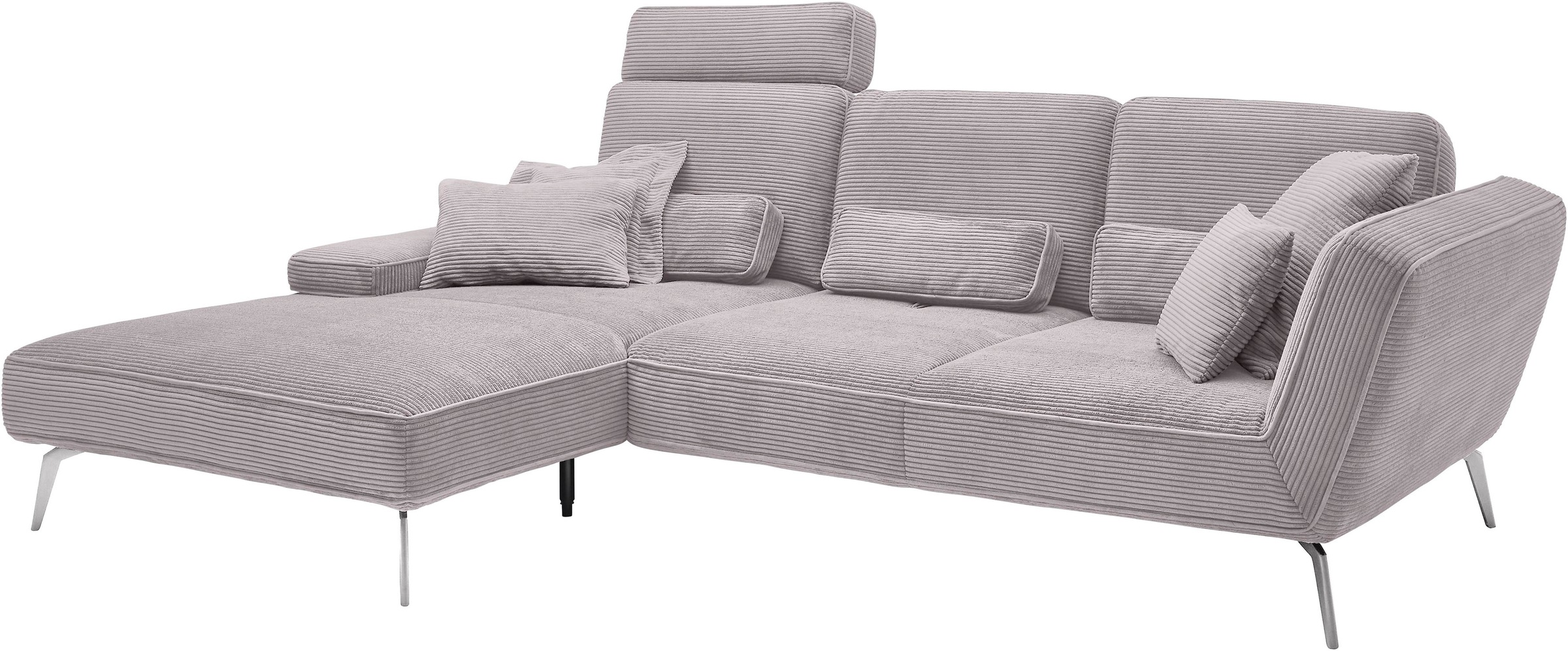 set one by Musterring Ecksofa »SO 4500, Füße chromfarben, inkl Schwenkrückenfunktion, Cord, L-Form«, wahlweise mit Kopfstütze/Armteilverstellung/Rückenneigung