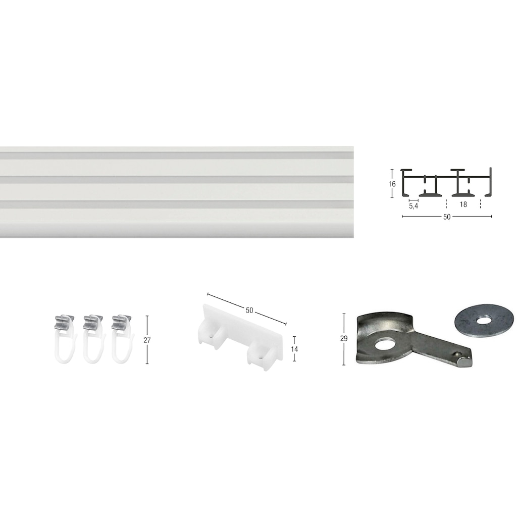 GARESA Gardinenschiene »Flächenvorhangschiene SMART«, 3 läufig-läufig, Wunschmaßlänge, für Paneele, für Vorhänge, verlängerbar, Deckenmontage