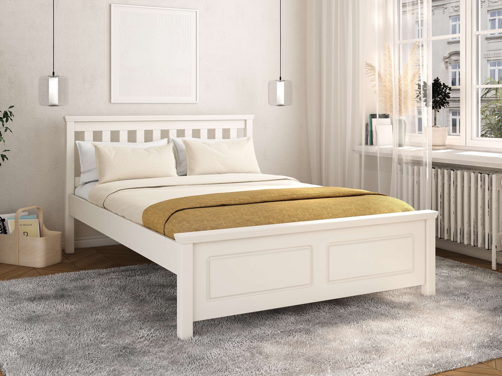 OTTO home Bett »Fredegard, skandinavischer Stil, vielseitig kombinierbar, 2 Breiten« 180er oder 140er Breite,  teilmassiv, Sprossen am Kopfteil, mit Lattenrost, Kassettenoptik