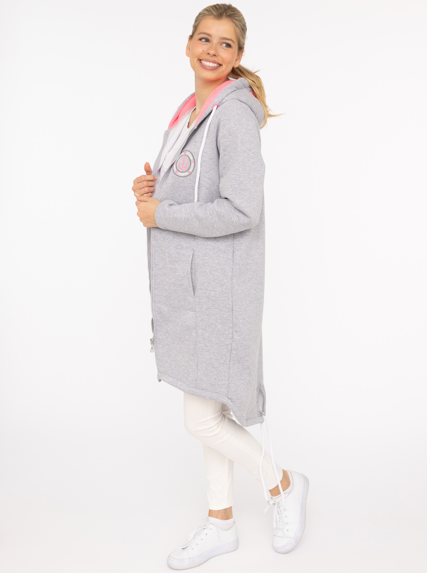 Zwillingsherz Jerseymantel »"Anker & Strandglück"« mit Ankermotiv gestickt, Taschen und Reißverschluss