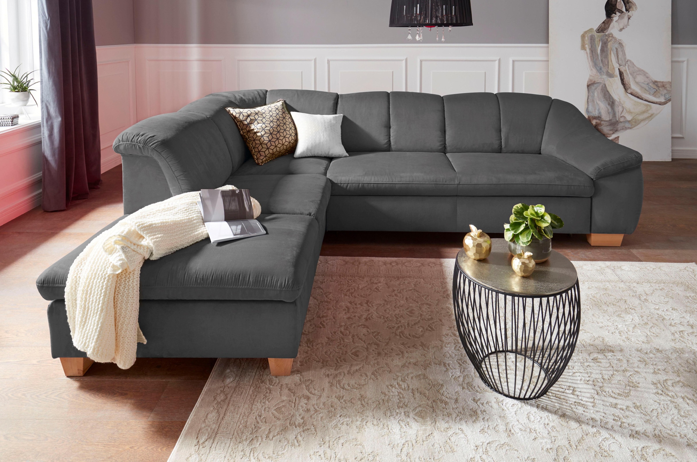 sit&more Ecksofa »Santo L-Form«, mit Federkern, wahlweise mit Bettfunktion günstig online kaufen
