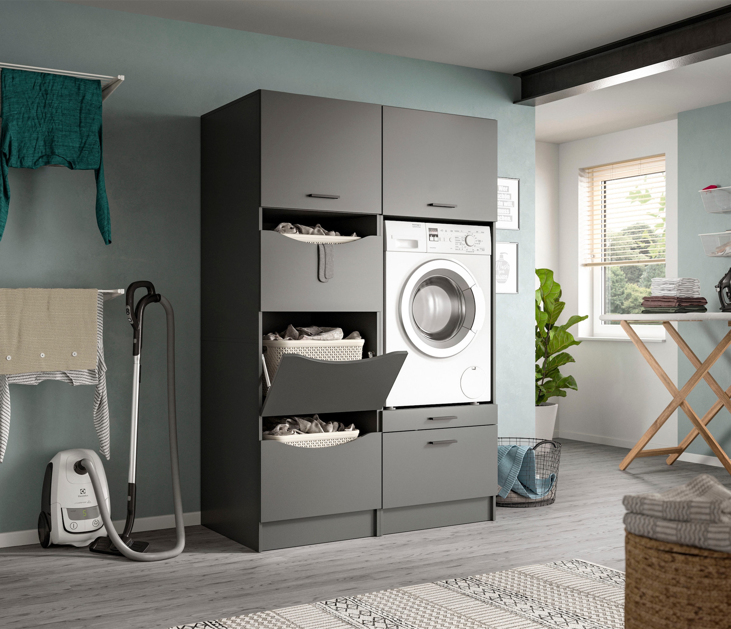 welltime Badmöbel-Set »FALAS, TOPSELLER!, 2-teilig, Hauswirtschaftsraum Set, Breite 126 cm«, (Set, 2 St., bestehend aus: 1x Wäscheschrank & 1x Waschmaschinenumbauschrank), Kombination, Waschmaschinenumbau, Waschmaschinenschrank, Wäschekammer