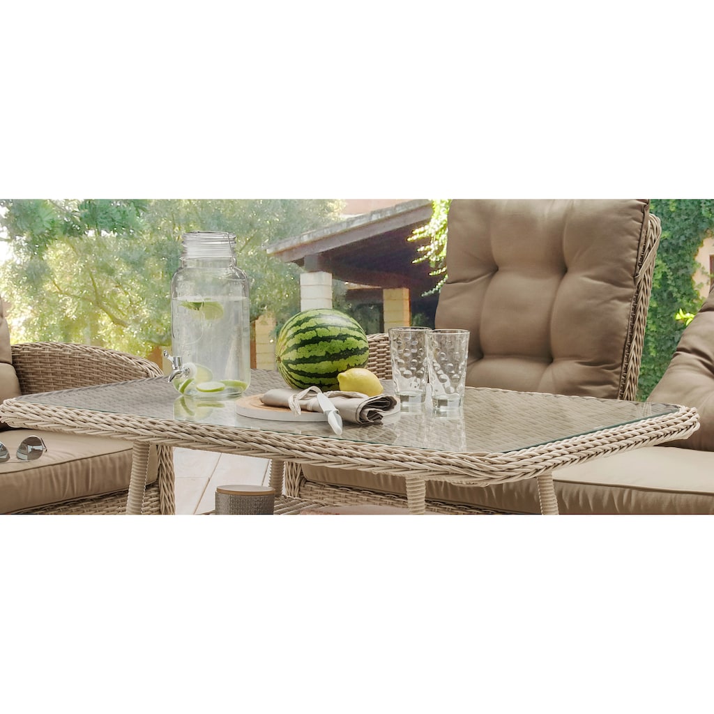 Destiny Gartentisch »MERANO«, Polyrattan, 120x77x66cm, mit aufgelegter Glasplatte