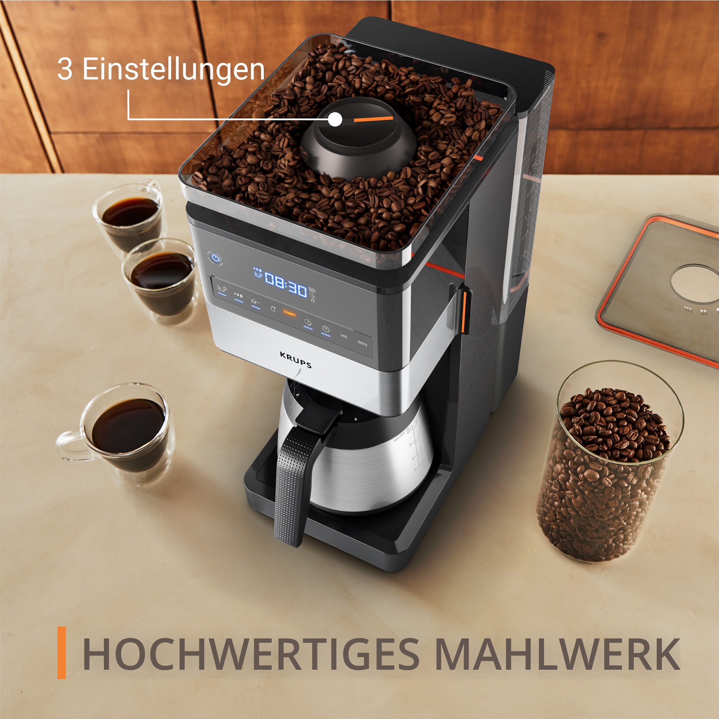 Krups Filterkaffeemaschine »KT8428 Grind Aroma XL«, 1,25 l Kaffeekanne, Papierfilter-Permanentfilter, 1x4, Kegelmahlwerk, digitales Bedienfeld, 1,25 l, 4h warm dank Isolierkanne