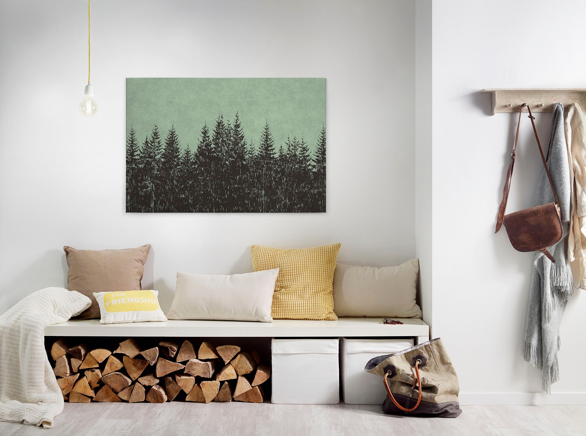 Bricoflor Leinwand Bild Mit Tannenwald Holzschnitt Bild Auf Leinwand In Dun günstig online kaufen