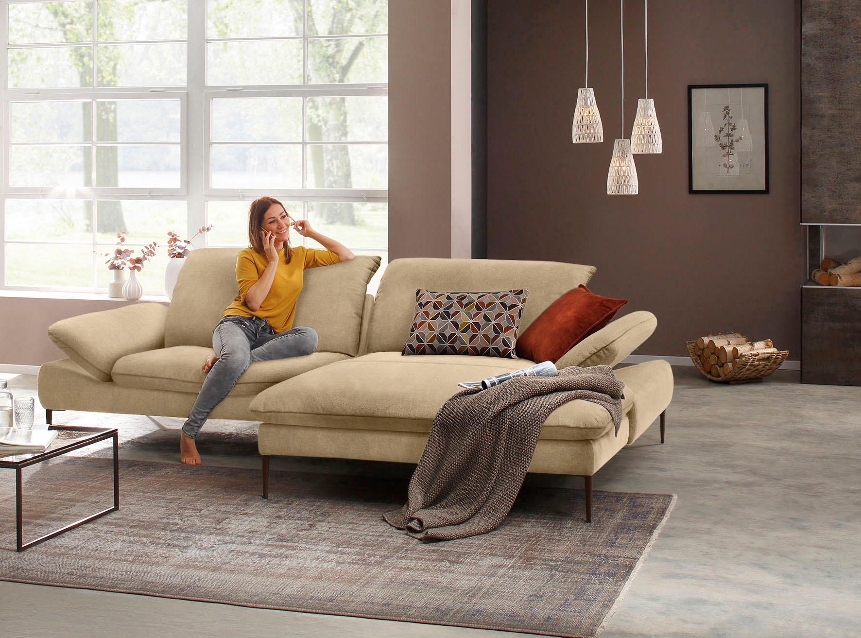 W.SCHILLIG Ecksofa »enjoy&MORE, Designsofa, elegant und bequem, L-Form«, Sitztiefenverstellung, Füße bronze pulverbeschichtet, Breite 294 cm