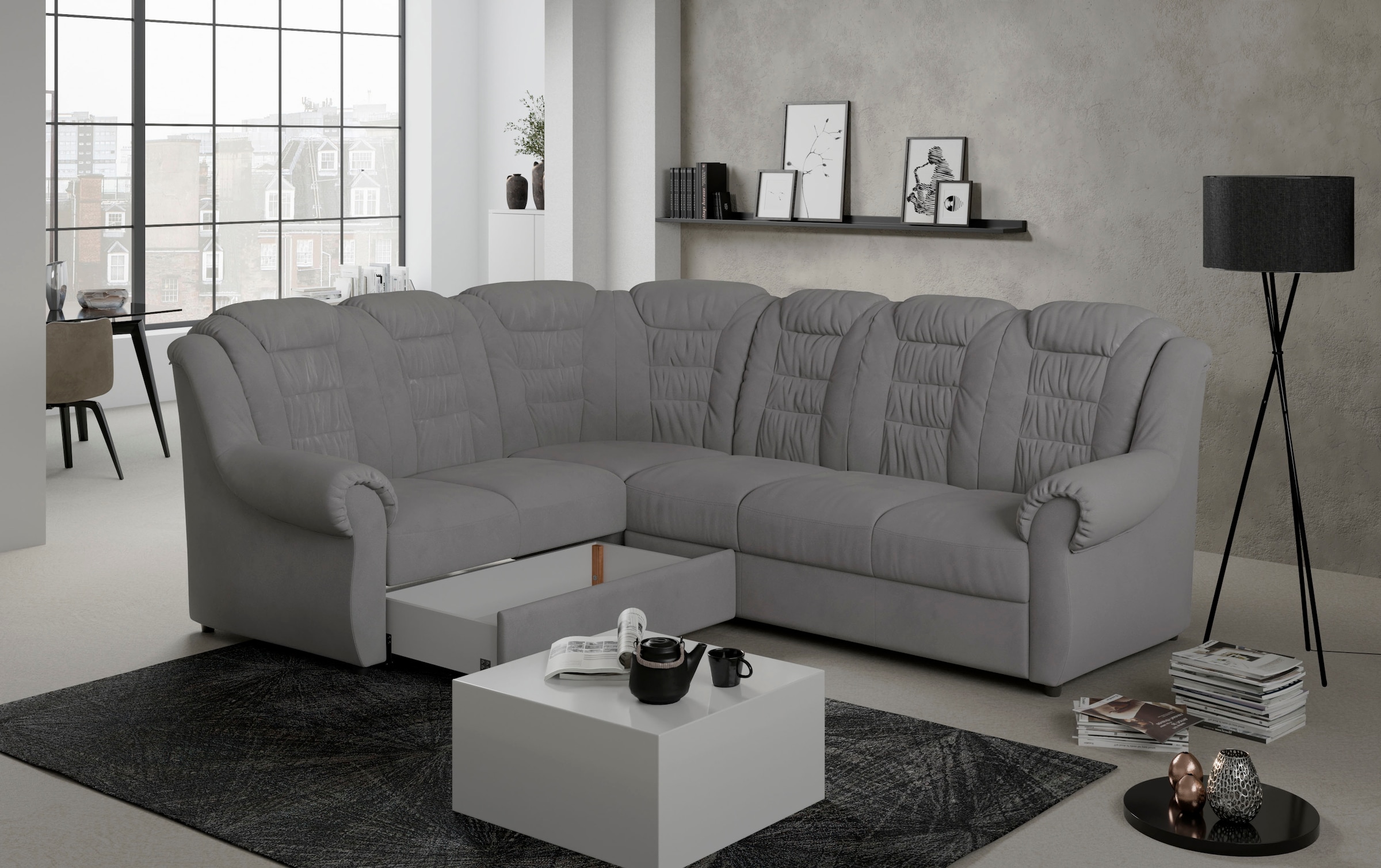 Home affaire Ecksofa »Boston L-Form«, mit hoher Rückenlehne, optional mit Bettfunktion und Stauraum