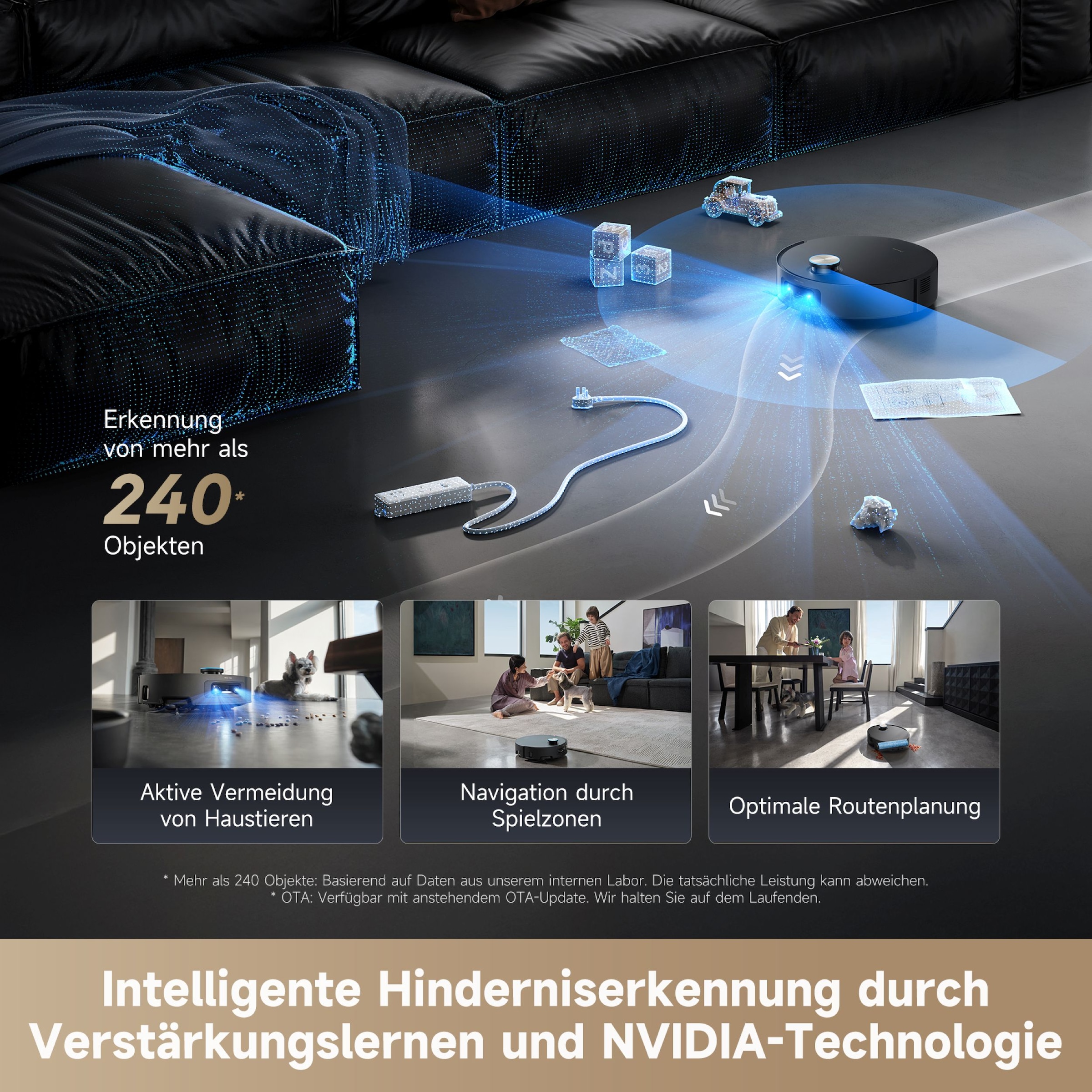 Dreame Nass-Trocken-Saugroboter »Aqua10 Ultra Roller Complete Black«, Warmwasser-Wischsystem, Rollenmopp, überwindet Hindernisse, 30.000 Pa