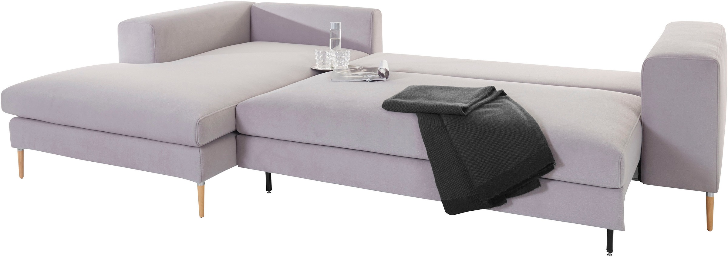 OTTO products Polsterecke »Finnja, softer, legerer Sitzkomfort, bequem, zeitloses Design, L-Form«, Mit Bettfunktion & Bettkasten