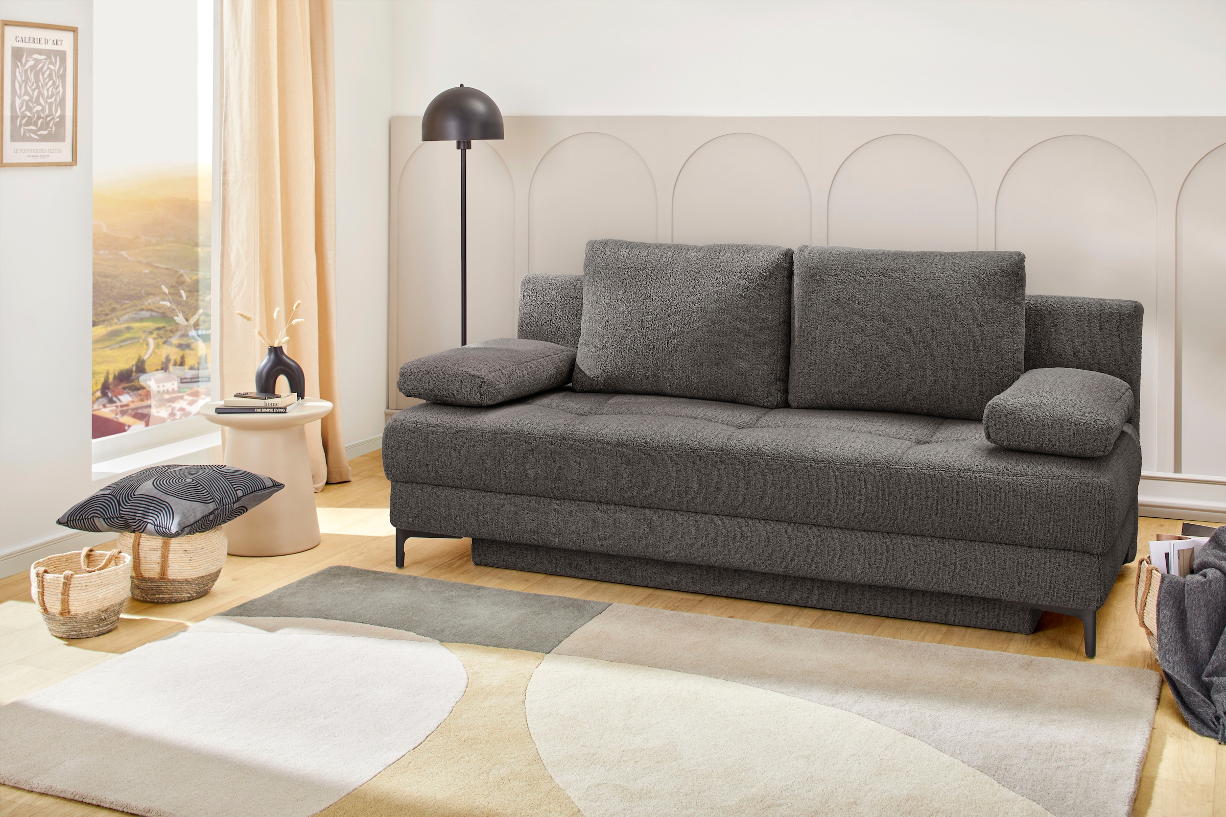 Jockenhöfer Gruppe Schlafsofa »Felix, B: 205 cm, Liegefl. 155x201 cm, Dauerschlafsofa, inkl. Topper« inklusive Bettfunktion und Bettkasten, Federkernpolsterung