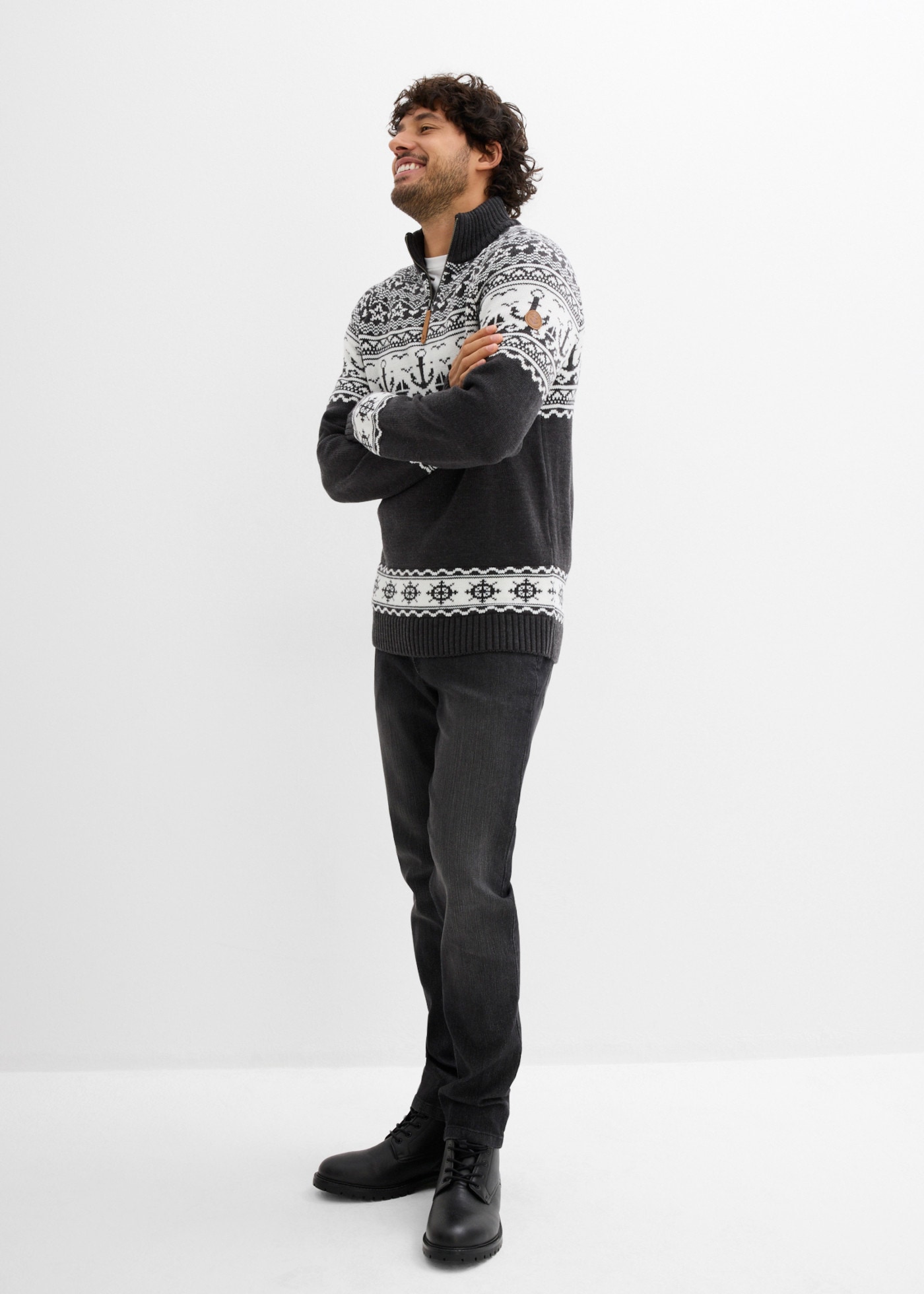 bonprix Norwegerpullover mit Troyerkragen, Regular Fit, aus Polyacryl