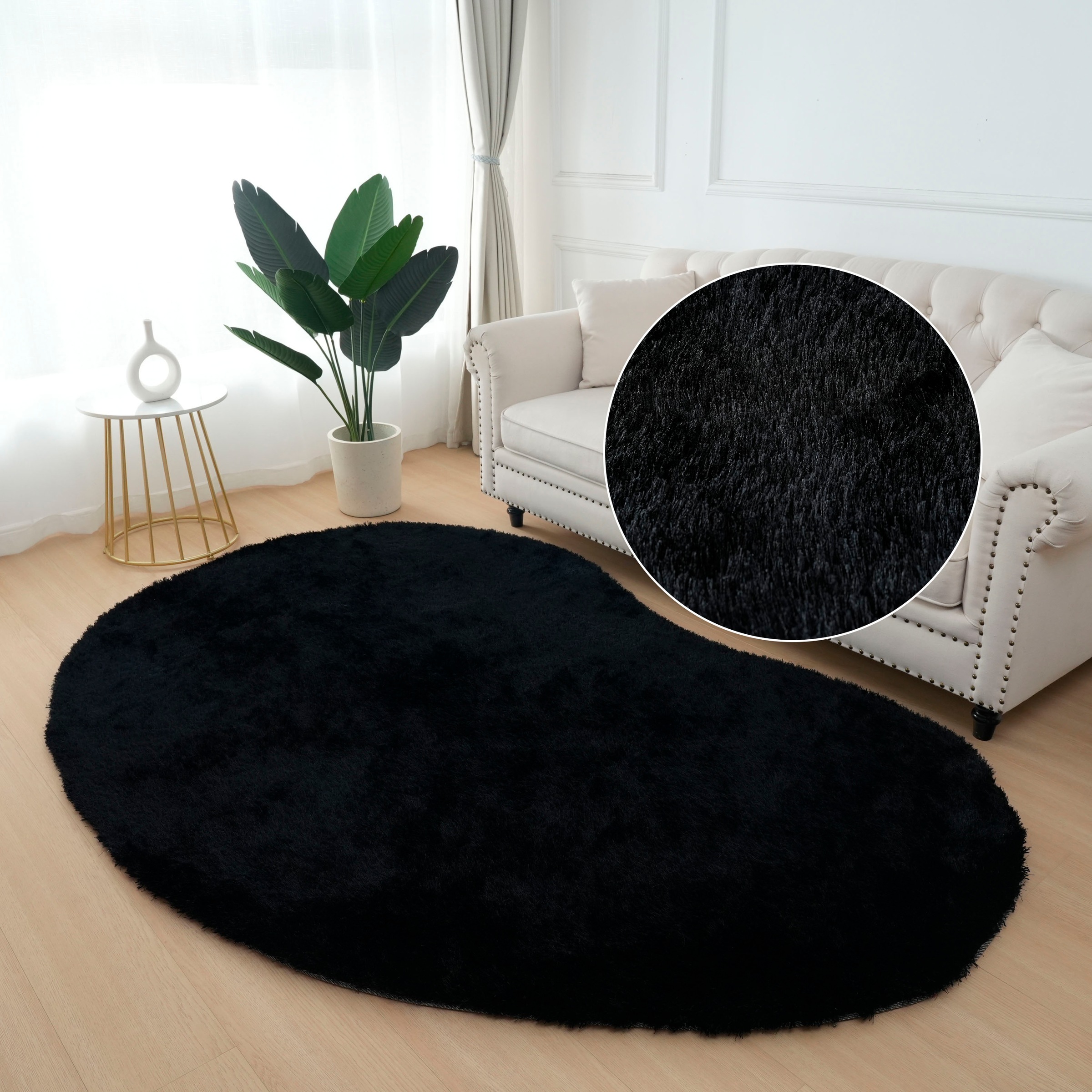 Bruno Banani Hochflor-Teppich »Dana Bean shape, besondere Form, weich, Mikrofaser Teppiche«, U-förmig, 30 mm Höhe, organische Form, uni, Wohnzimmer, Schlafzimmer, Esszimmer