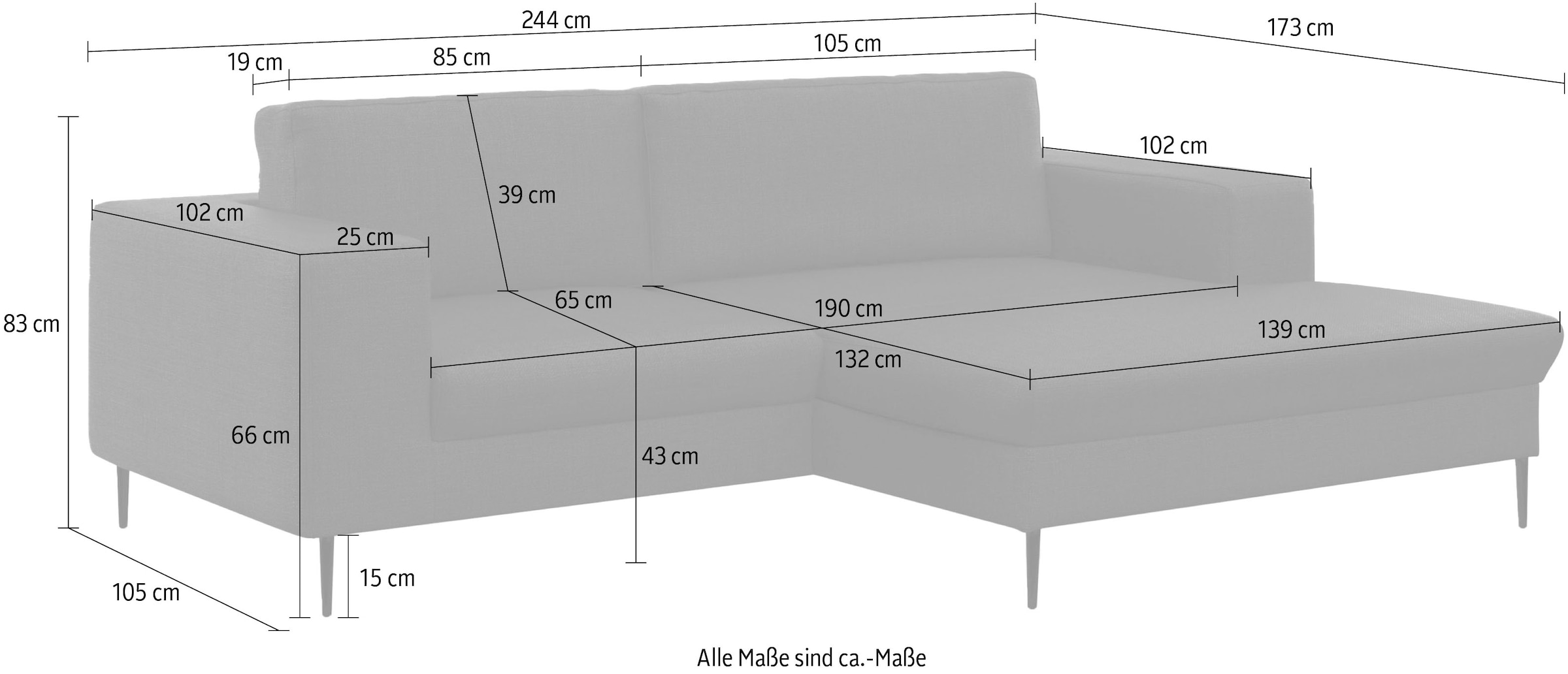 DOMO collection Ecksofa »Modica L-Form«, moderne Optik mit großzügiger RecamiÃ¨re, auch in Cord