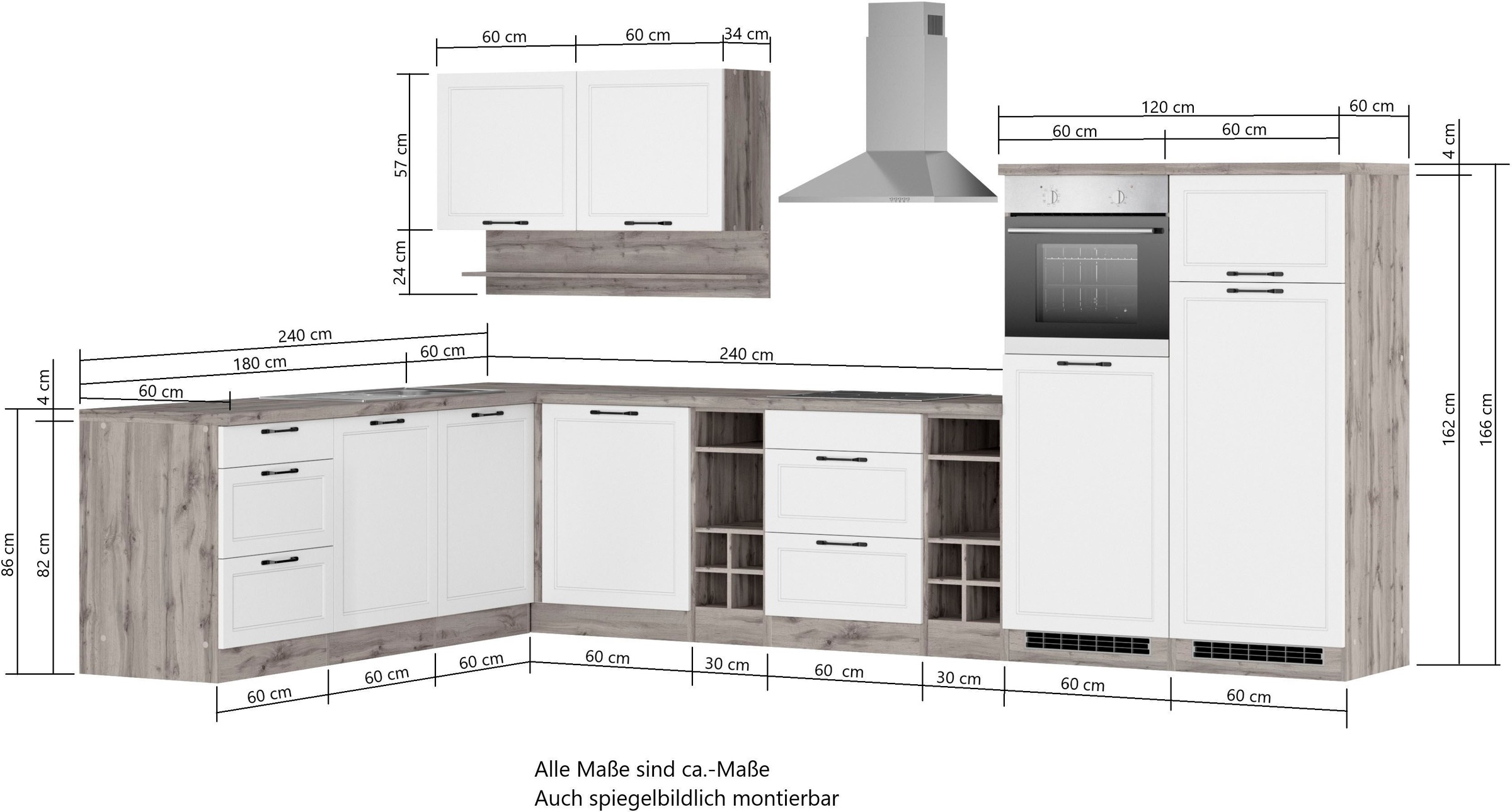 KOCHSTATION Winkelküche »KS-Lana«, Stellbreite 240/360 cm, wahlweise mit E-Geräten