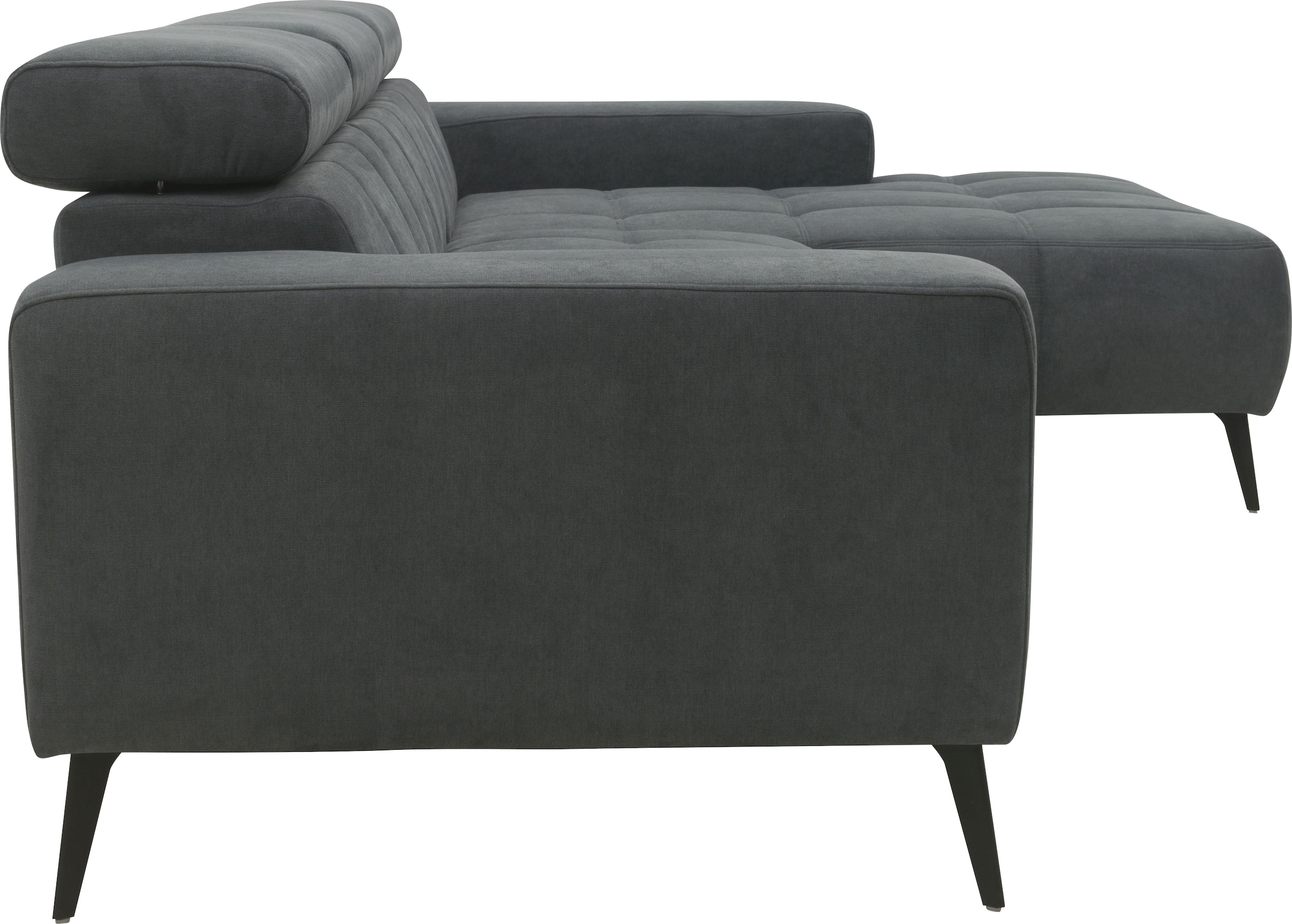 DOMO collection Ecksofa »Trento L-Form, mit Kufenfuß oder Einzelfuß«, wahlweise mit Kopfteilverstellung, Recamiere links/rechts bestellbar