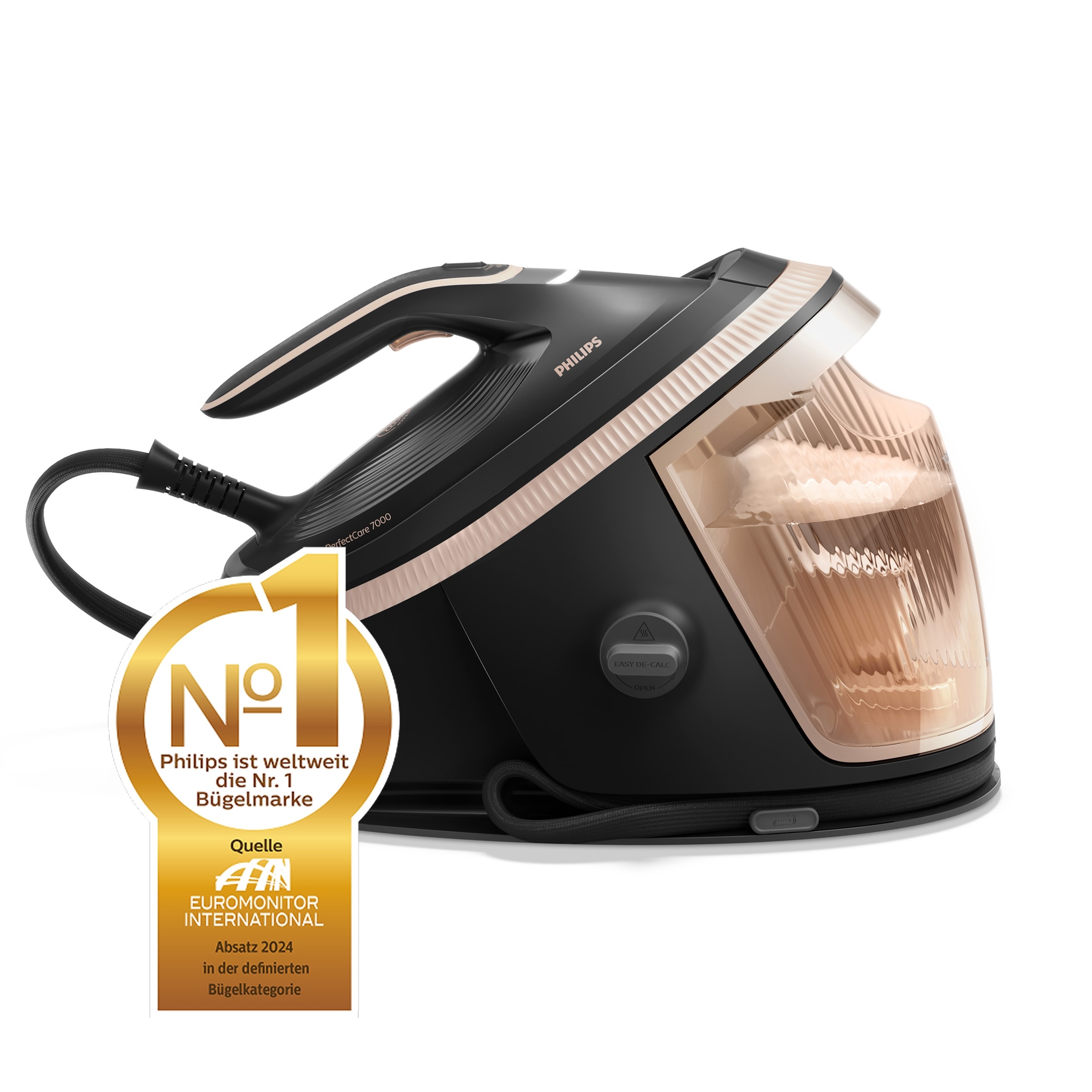 Philips Dampfbügelstation »PerfectCare 7000 Series PSG7300/80, Schwarz/Gold«, 2.850 Watt, OptimalTemp & TurboPower-Dampfmotor, 650 gr Dampfstoß