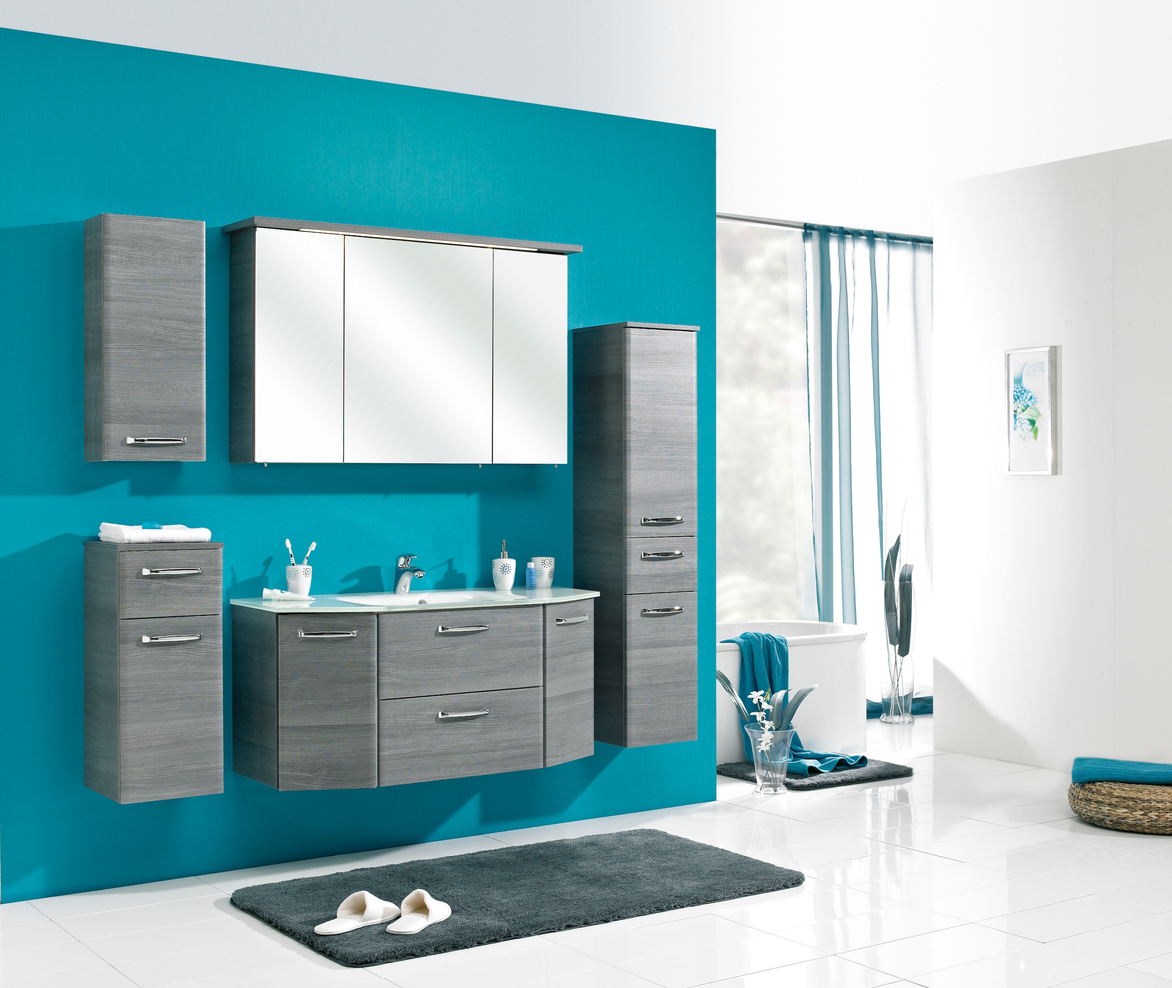 Saphir Hängeschrank »Quickset Wand-Badschrank 30 cm breit mit 1 Tür und 2 Glas-Einlegeböden«, Badezimmer-Hängeschrank inkl. Türdämpfer, Griffe in Chrom Glanz