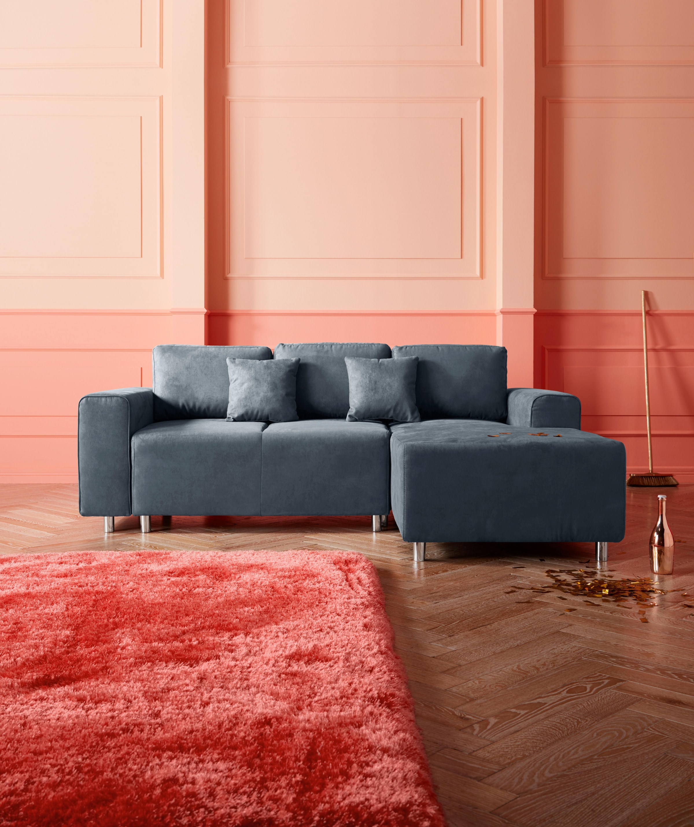 Home affaire Ecksofa »Györ«, L-Form, wahlweise mit Bettfunktion und Bettkasten incl. 2 Zierkissen