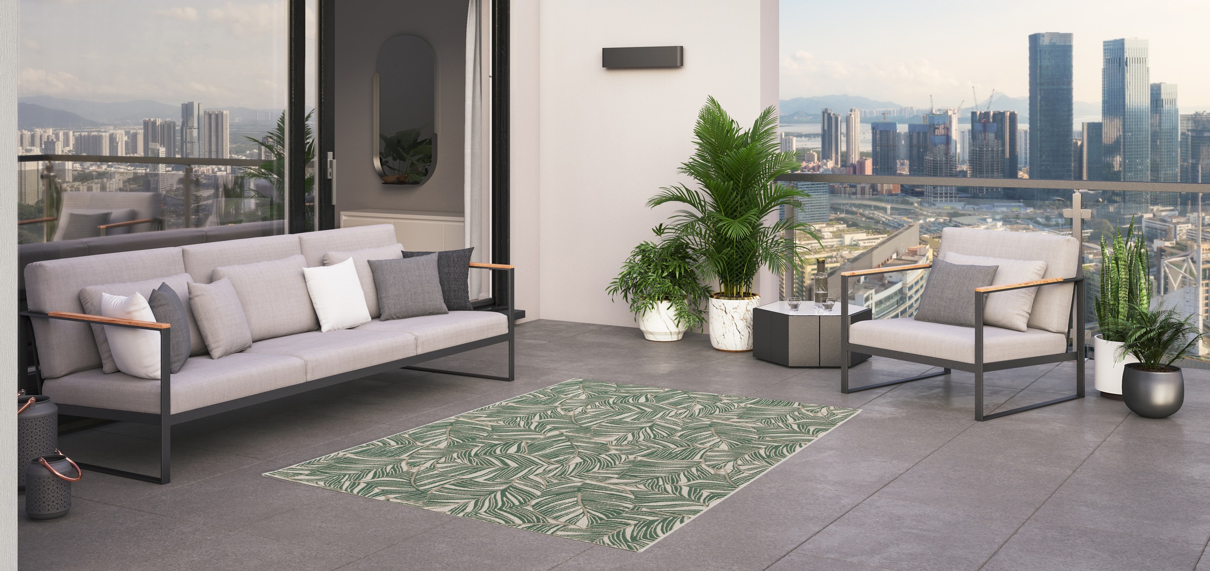 Primaflor-Ideen in Textil Teppich »Outdoorteppich PARADISE - Leaves«, rechteckig, 4 mm Höhe, Flachgewebe, Palmblätter, In- und Outdoor geeignet, wasserfest