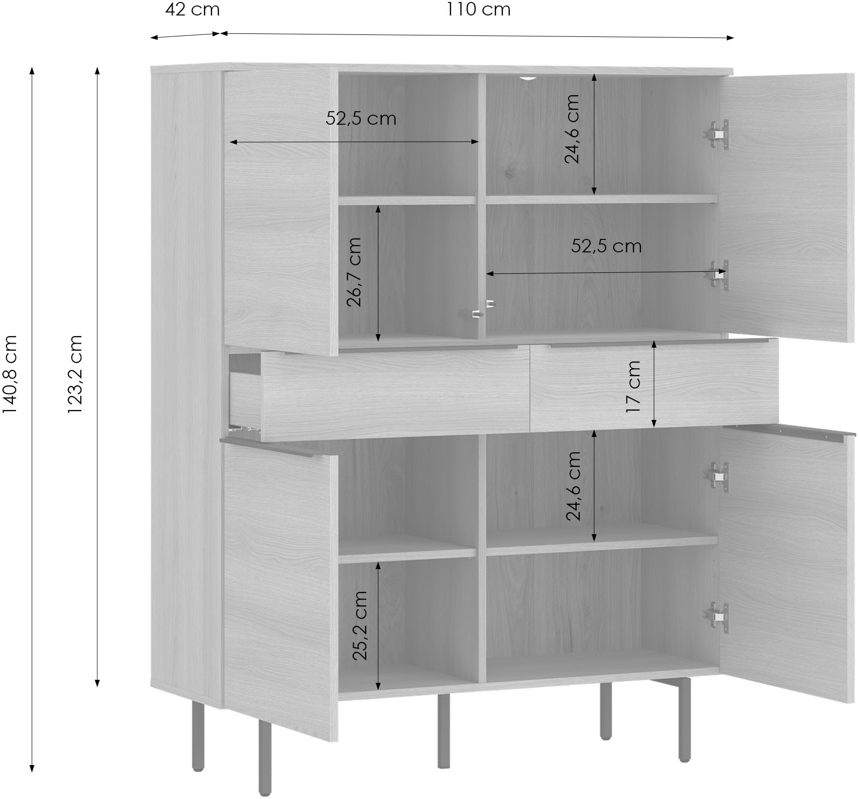 TOM TAILOR HOME Hochkommode Highboard, Breite 110 cm,4 Türen,2 Schubladen, viel Stauraum