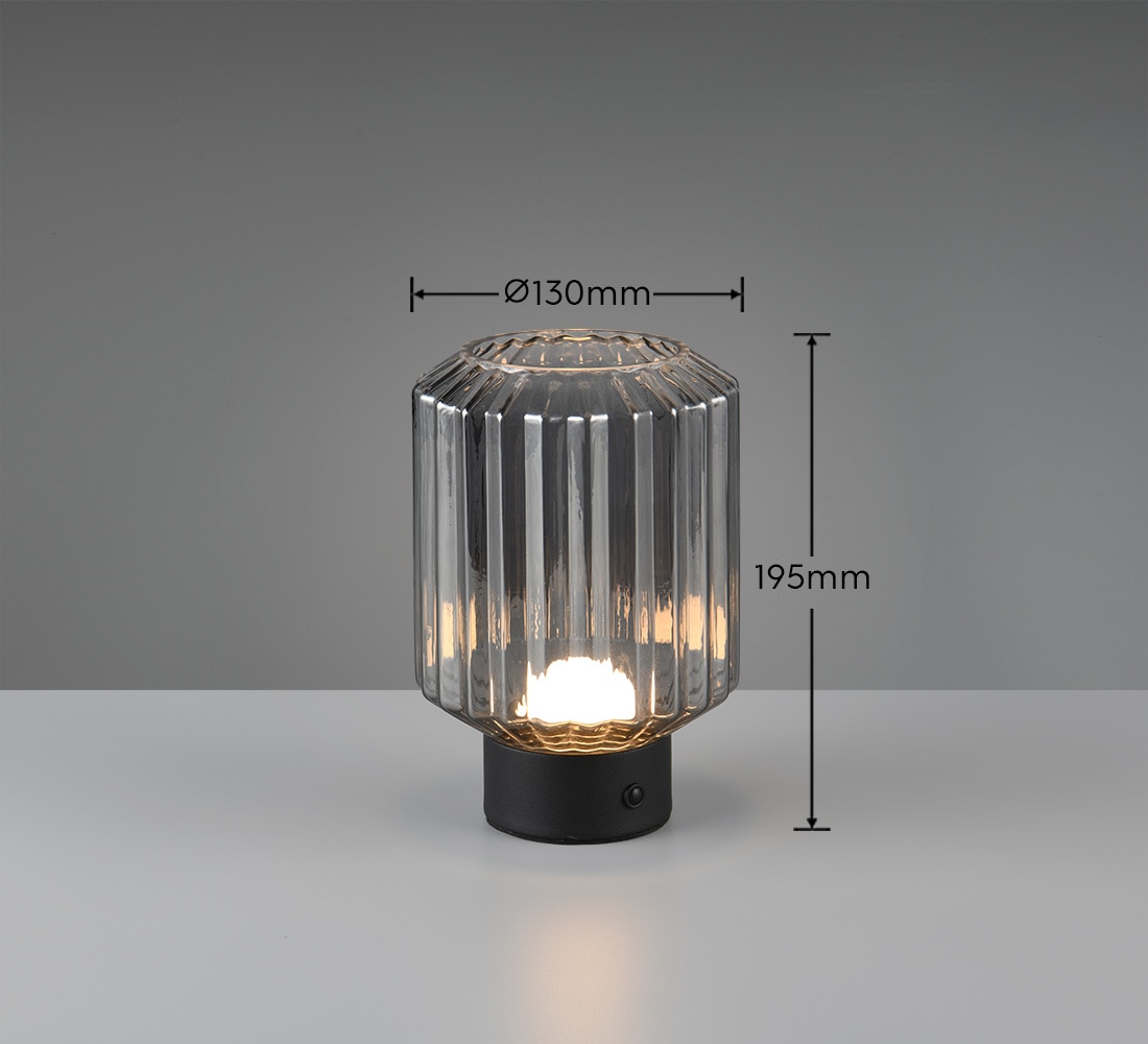 REALITY Leuchten LED Tischleuchte »LORD«, 1 flammig, Leuchtmittel LED-Board | LED fest integriert, kabellose Akku Tischlampe, Glasschirm, USB-C Ladekabel, Touchdimmer