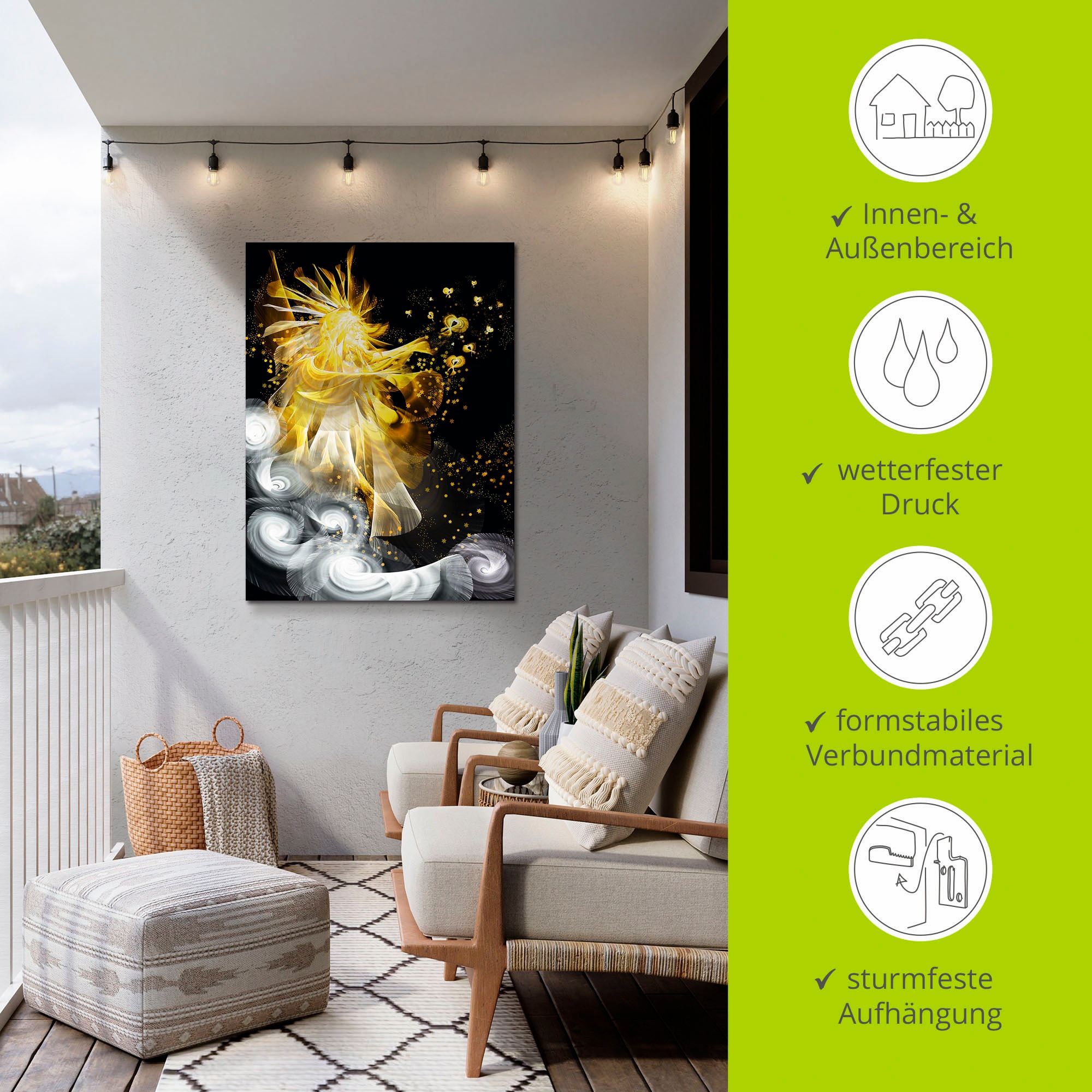 Artland Alu-Dibond-Druck »Goldener Schutzengel«, klassische Fantasie, (1 St.), für Innen- und Außenbereich geeignet, Outdoorbild