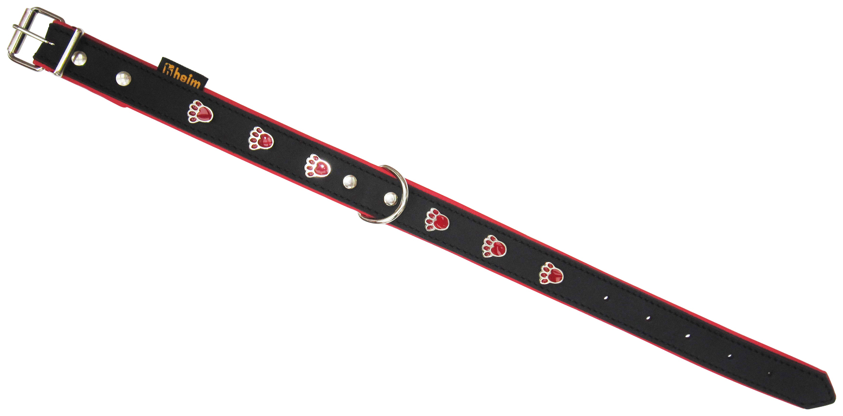 Hunde-Halsband »Pfote«, Echtleder, Länge: 60 cm, schwarz/rot