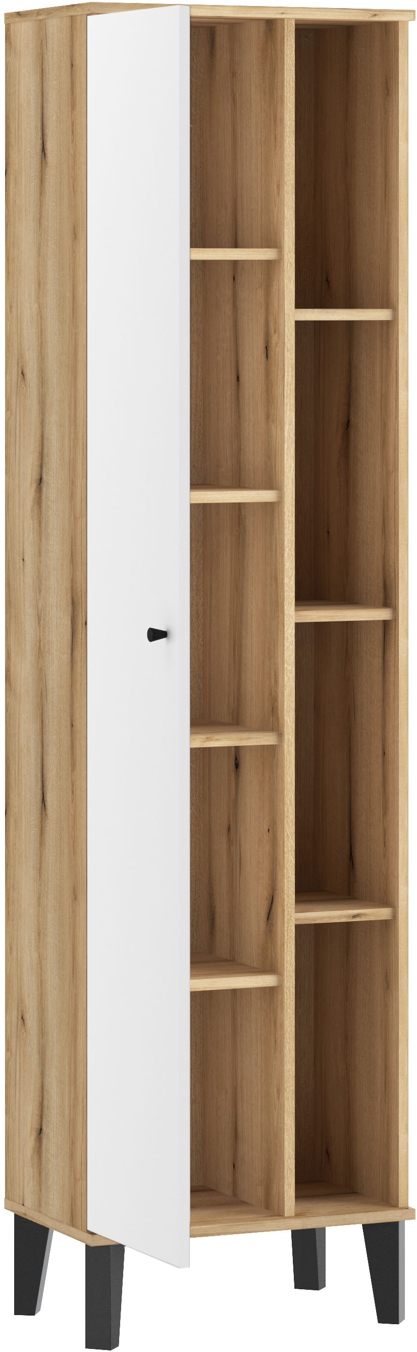 INOSIGN Stauraumschrank »Oslo, Badschrank mit Knopfgriff, Hochschrank im skandinavischen Design«, in der Türfarbe Weiß oder Grau verfügbar, ausreichend Stauraum