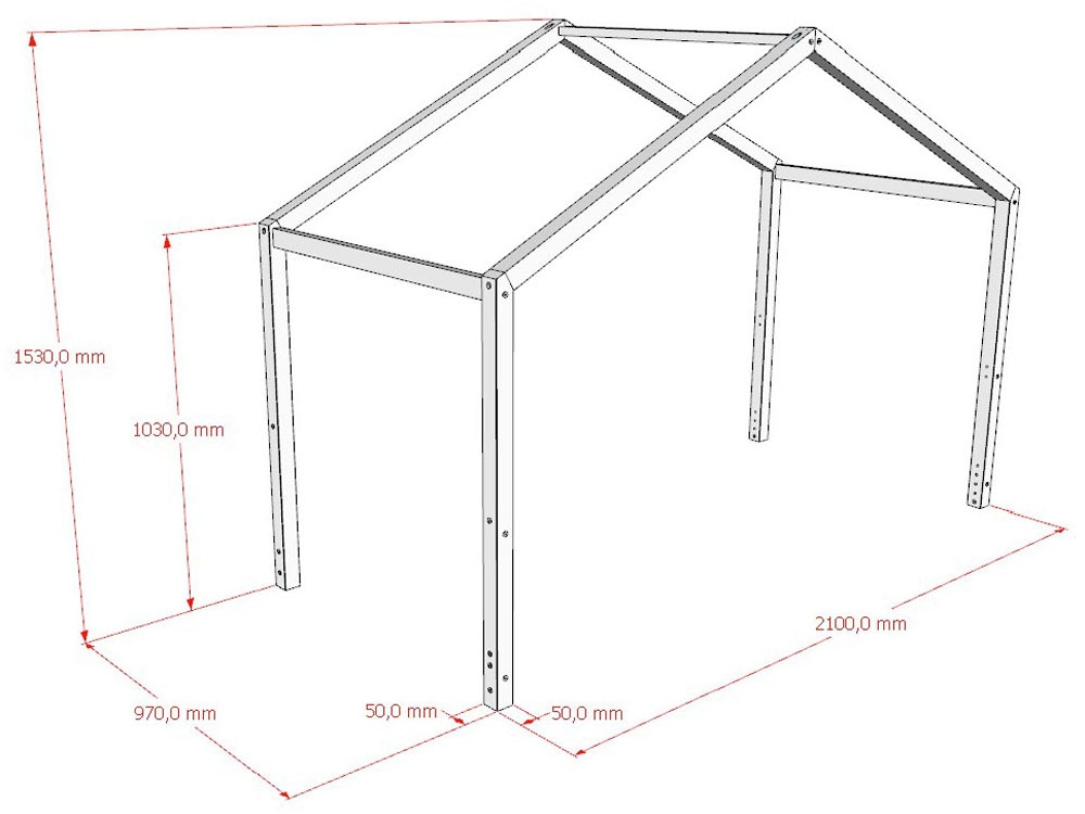 Vipack Hausbett »Dallas, Massivholzbett mit Dachaufbau umbaubar vom Boden- zum Daybett« inkl. Lattenrost, Rausfallschutz, Sprossen, 90 oder 140x200 cm breit,  stabil und standfest gebaut, wahlweise Kiefer massiv natur oder weiß