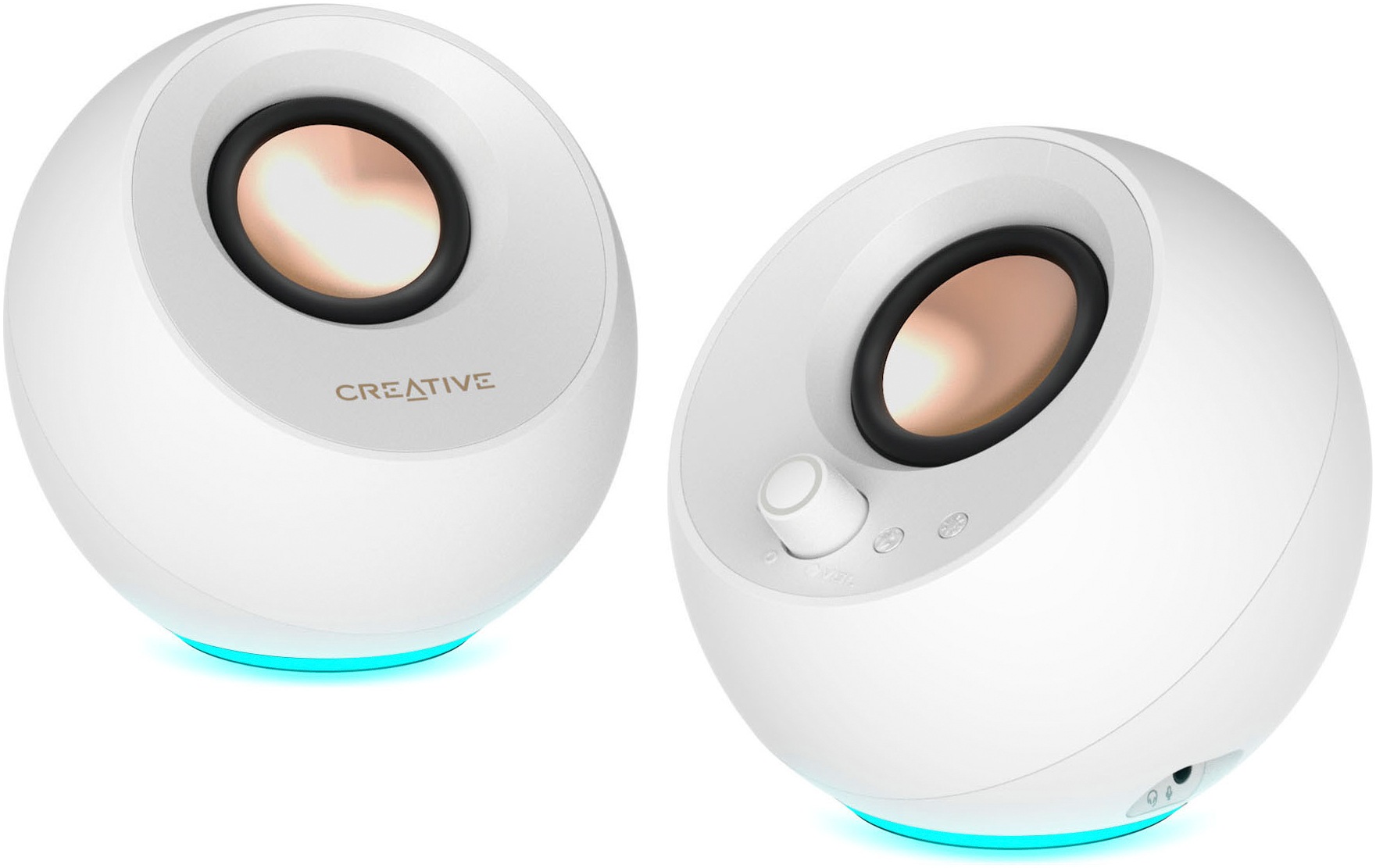 Creative PC-Lautsprecher »Pebble Pro, 2.0, Bluetooth 5.3, USB Audio, RGB, weiss«, 3,5-mm-AUX-Eingang