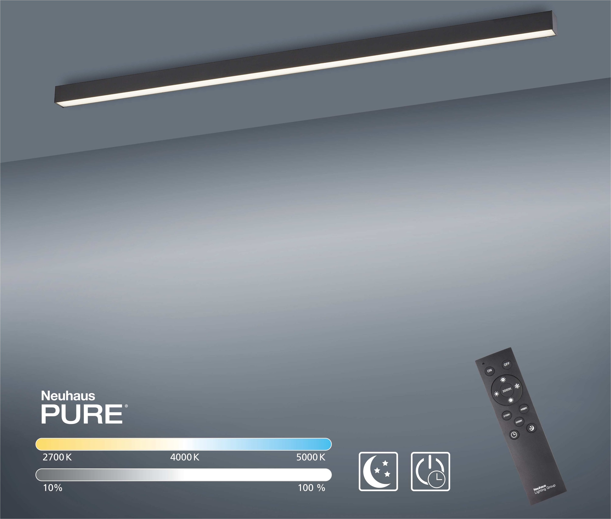 Neuhaus PURE LED Deckenleuchte »PURE Lines Straight« LED-Board 1 Stk. warmweiß - kaltweiß Dimmbar über Fernbedienung, CCT, Memoryfunktion