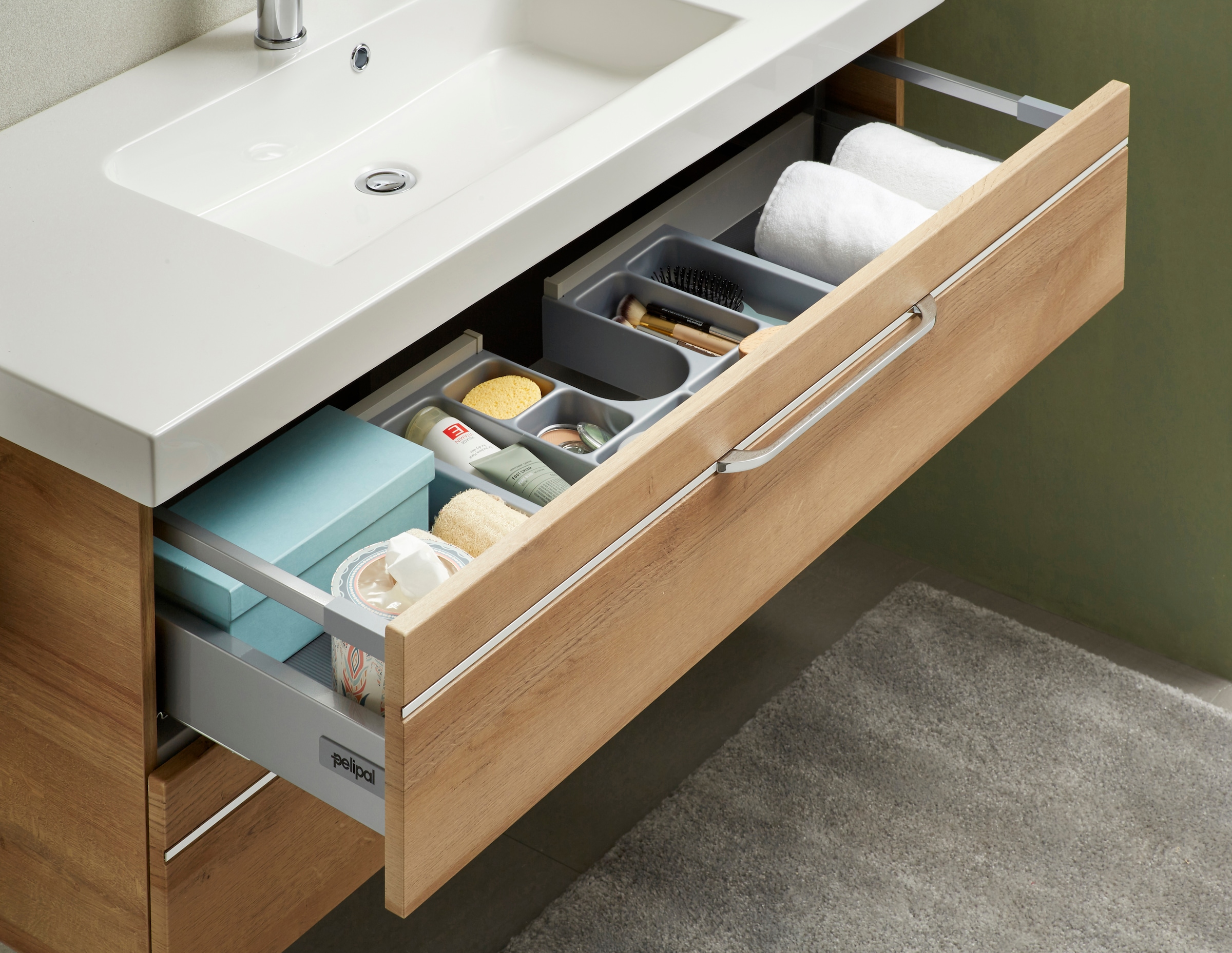 Saphir Badmöbel-Set »Balto Sprint Waschplatz mit Mineralmarmor-Waschtisch, 123 cm breit«, (1 St.), Waschtisch und Unterschrank, inkl. Türdämpfer, mit 2 Schubladen