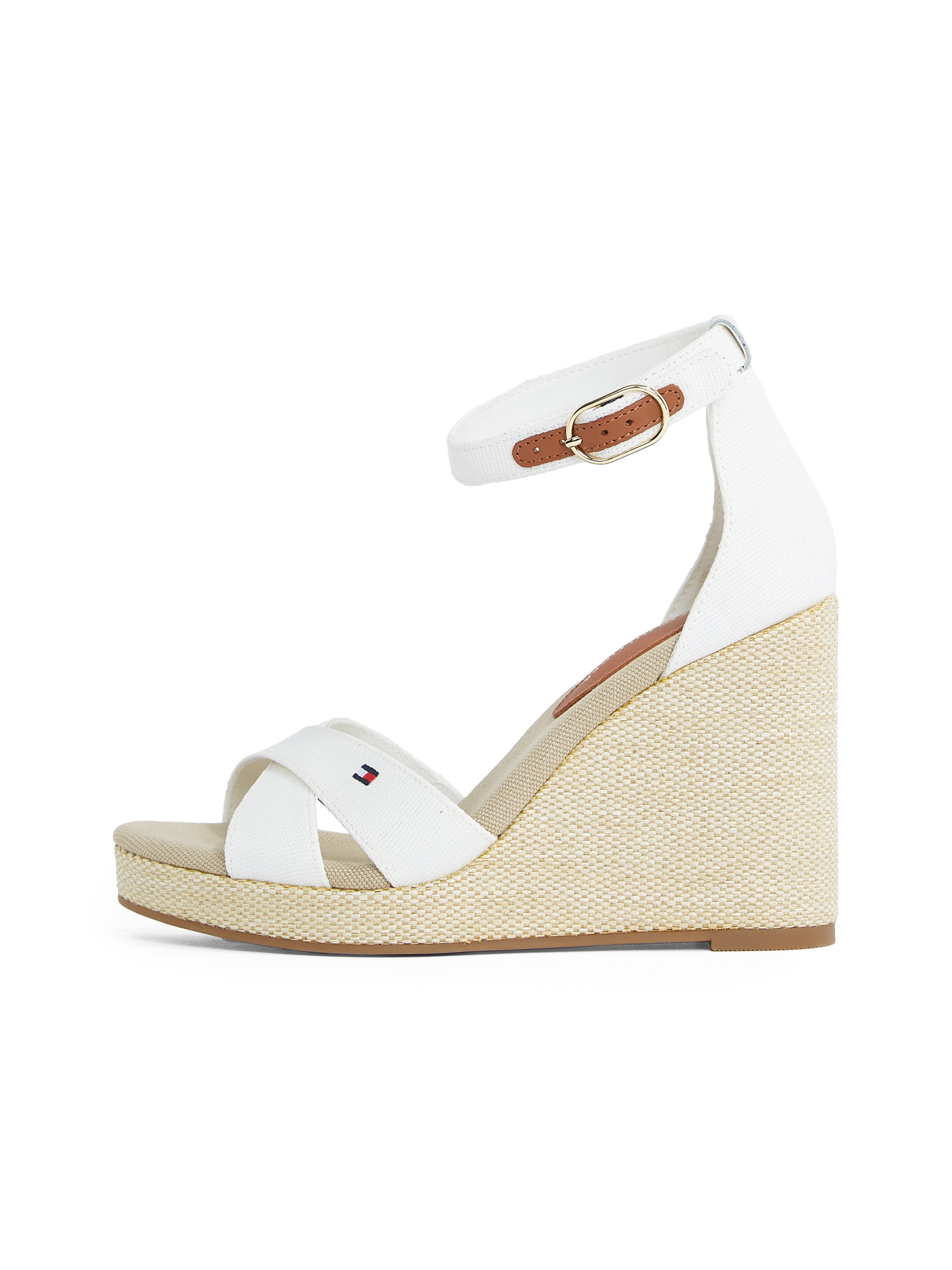 Tommy Hilfiger High-Heel-Sandalette »FLAG HIGH WEDGE ESPAD CRISSCROSS«, Riemchensandale, Sommerschuh, Keilsandalette, verstellbarer Schnalle