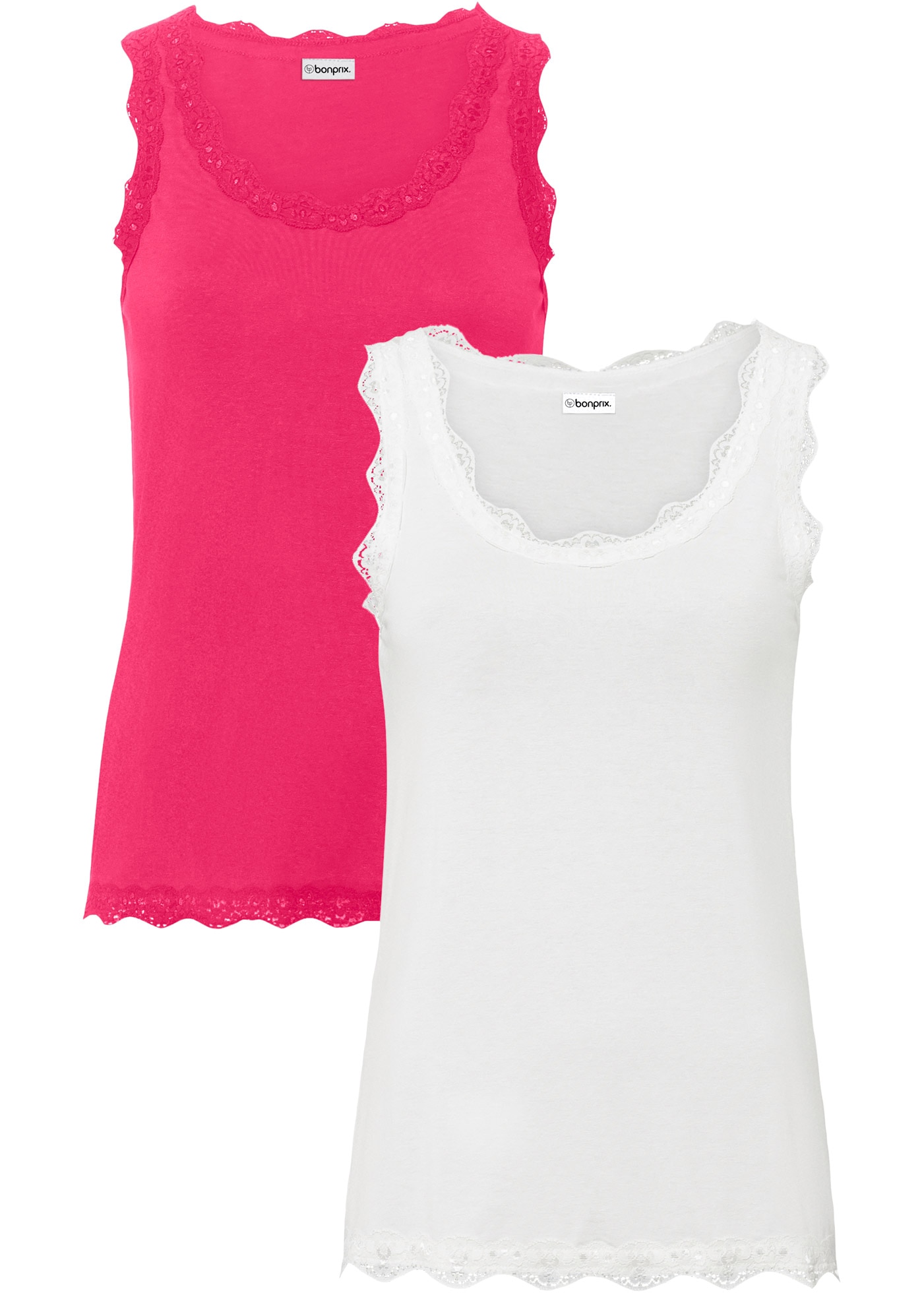 bonprix Shirttop Packung, 2 tlg. schmale Passform, mit dekorativer Spitze, aus Viskose-Mix